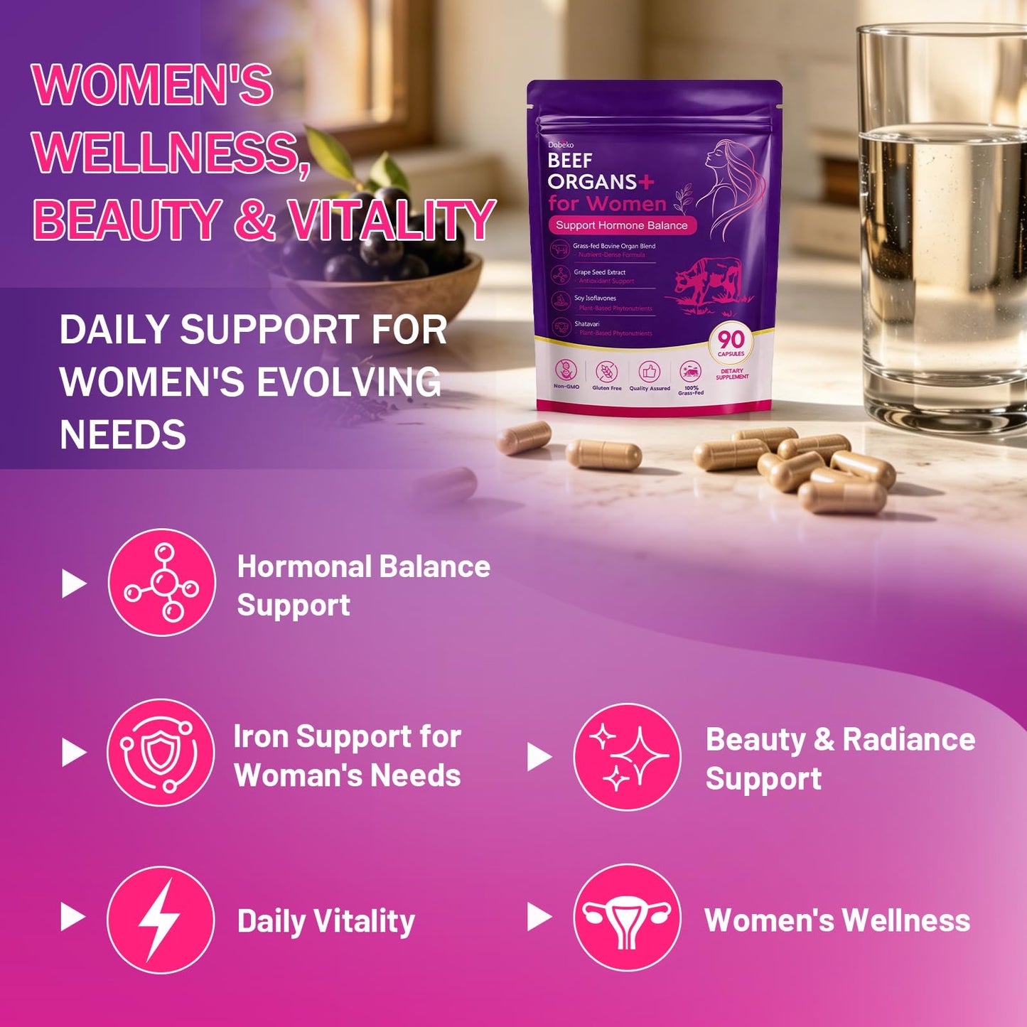 Dobeko Primal Beef Organ Supplement for Women Grass-Fed 90 Count