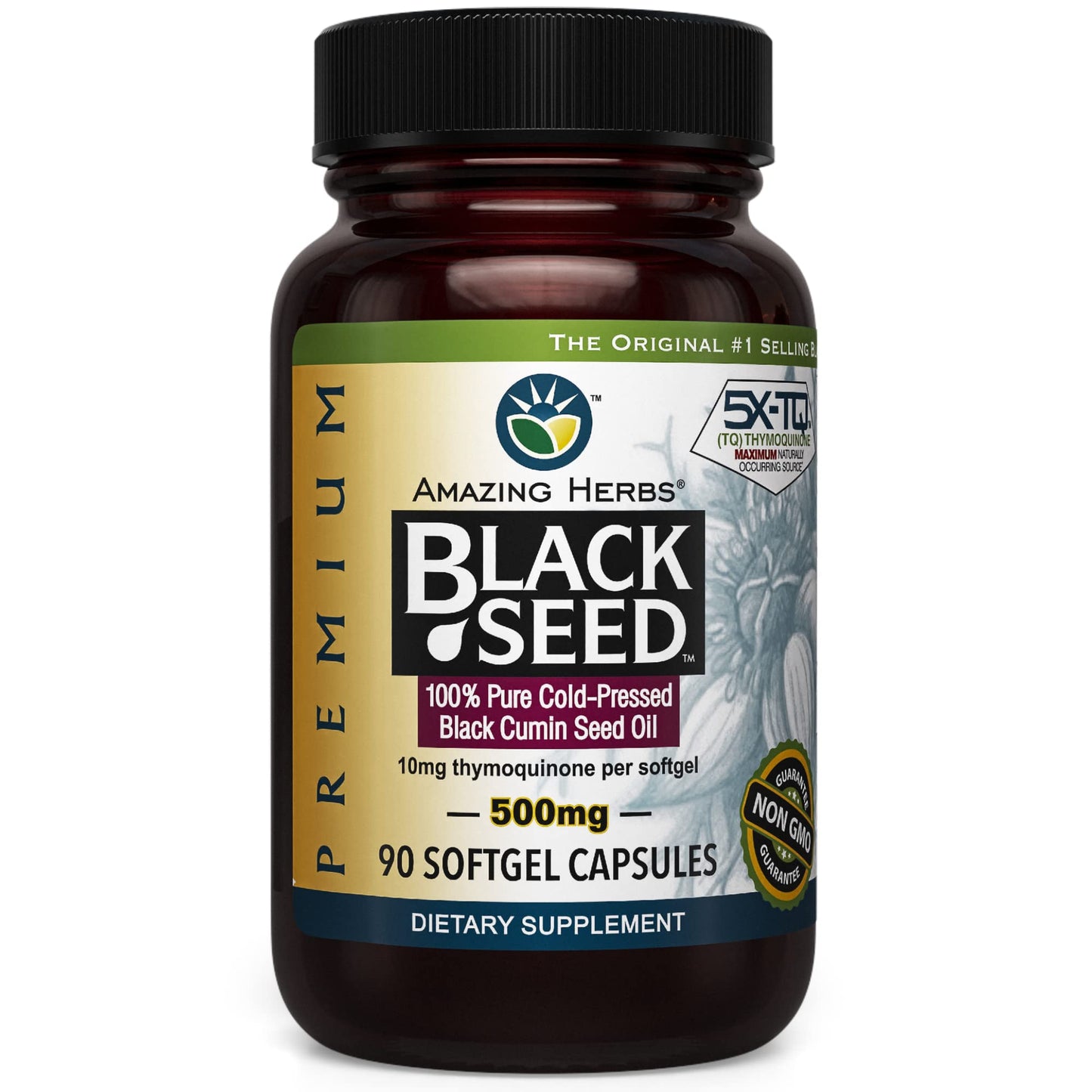 Amazing Herbs Cold-Pressed Black Seed Oil 500mg Softgels, 90 Count