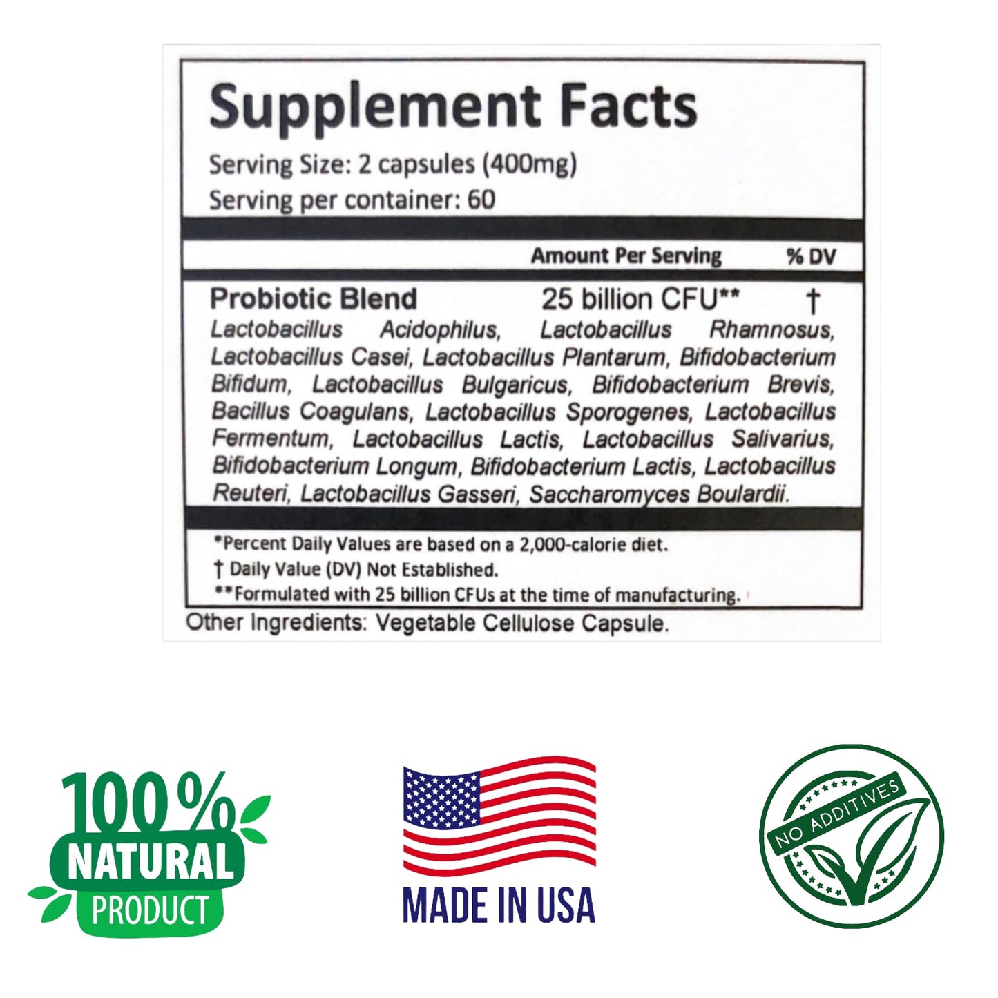 Herbs SRA ProbioLac Probiotic Supplement with 25 Billion CFU Multi-Strain Probiotic for Digestive Balance & Immune Wellness Capsules, 120 Count