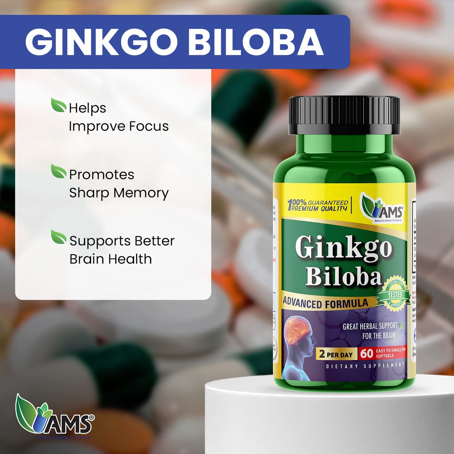 America Medic & Science Ginkgo Biloba 60mg Softgels 60 Count