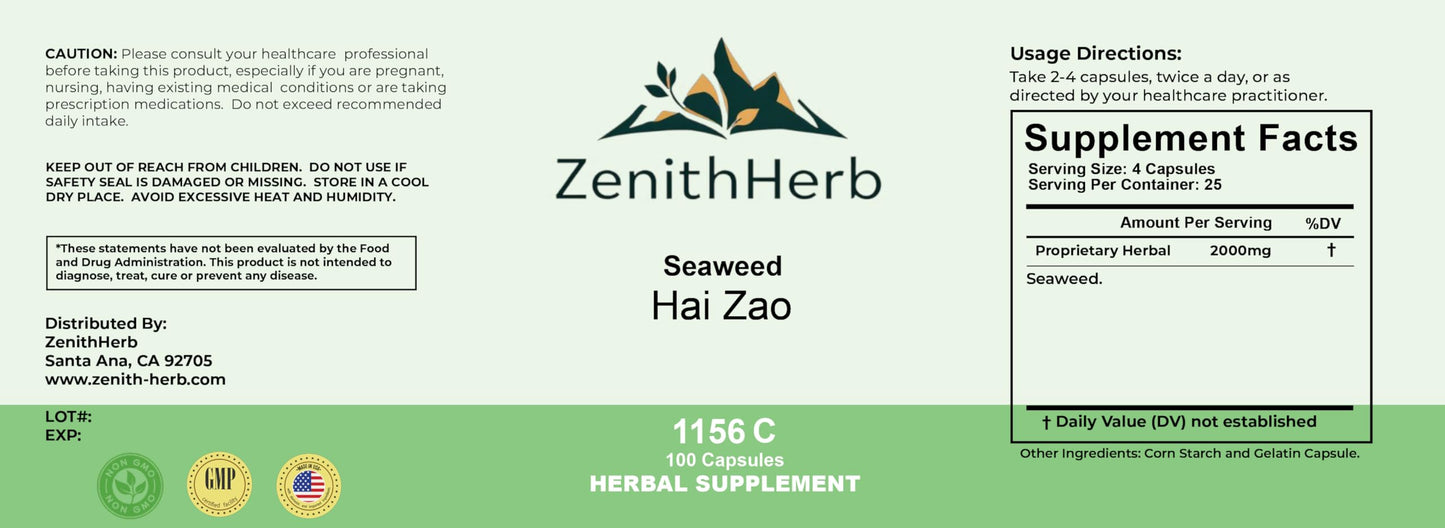 ZenithHerb Seaweed Hai Zao Herbal Supplement Capsule 100 Capsules