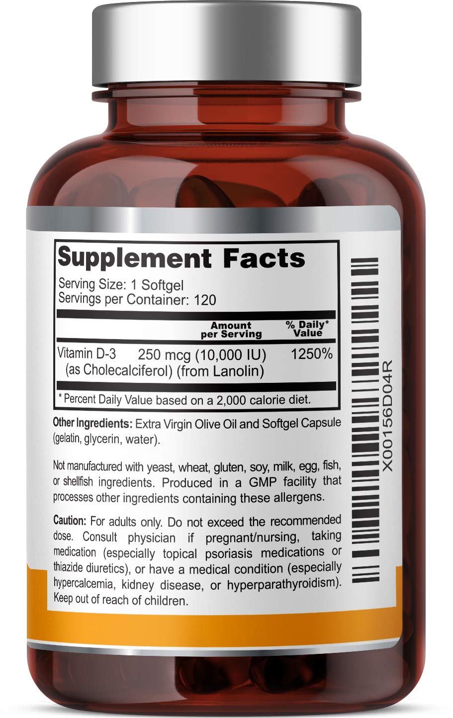 Health Genesis Vitamin D-3 10000 IU Softgels, 120 Count