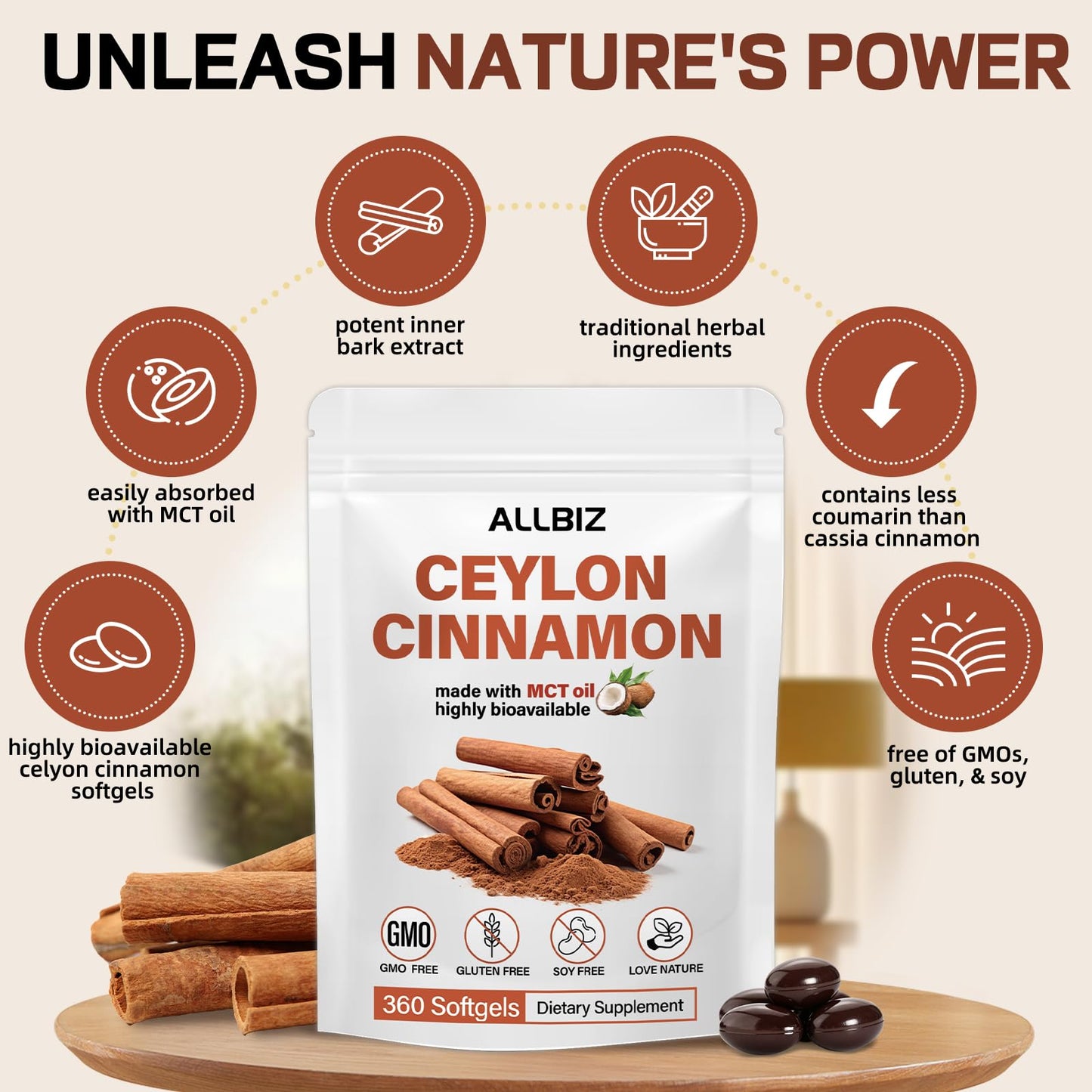 ALLBIZ Ceylon Cinnamon Softgels 360 Count