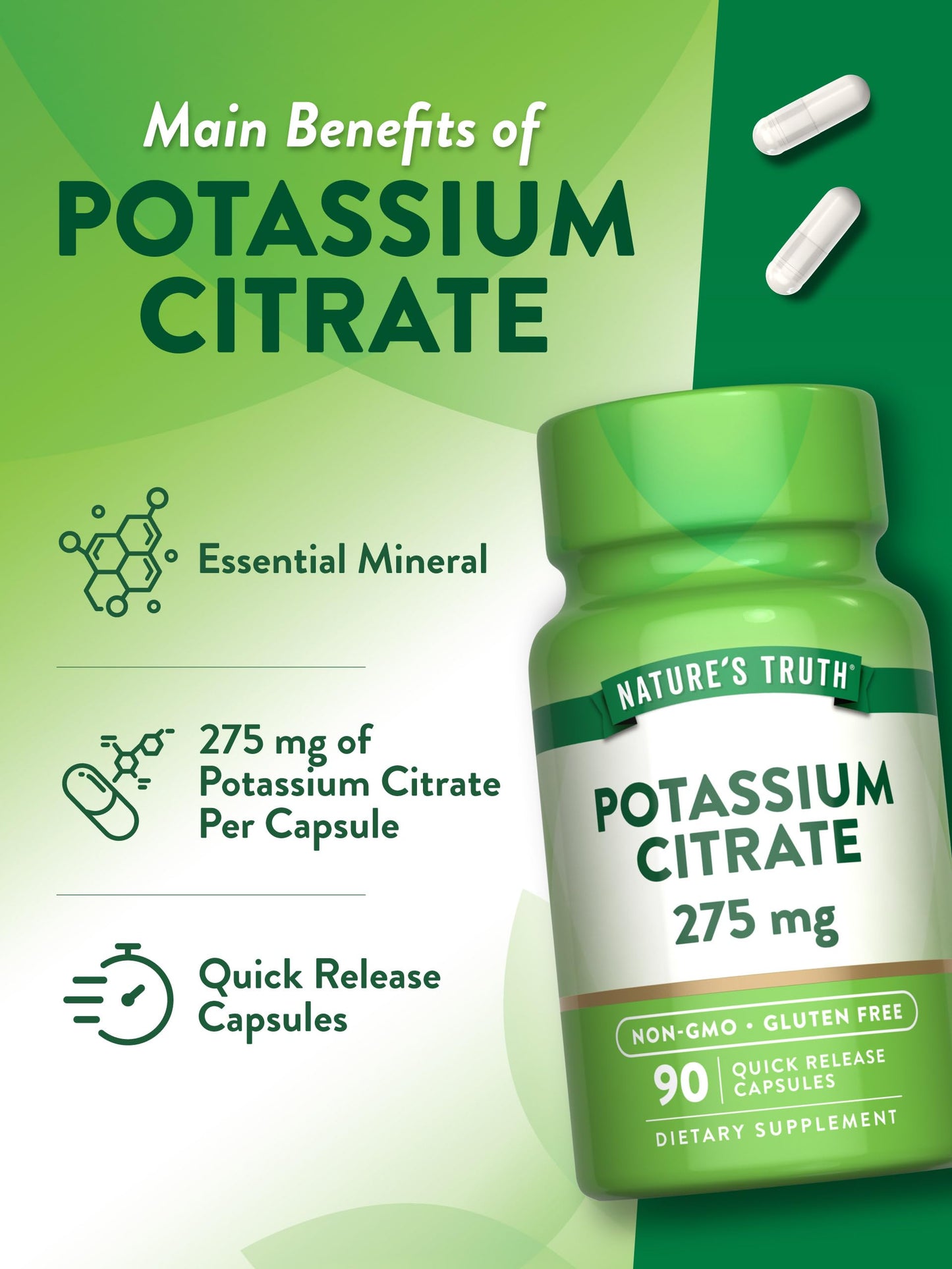 Nature's Truth Potassium Citrate Supplement 275mg Capsule, 90 Capsules