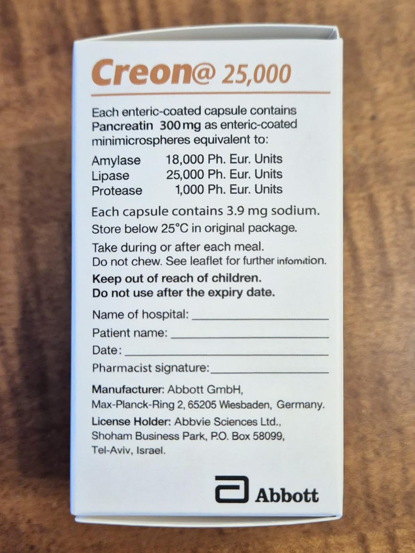 UPAX Creon 25,000 Pancreatin 300mg Digestive Enzyme Supplement with Lipase, Protease & Amylase, 50 Capsules