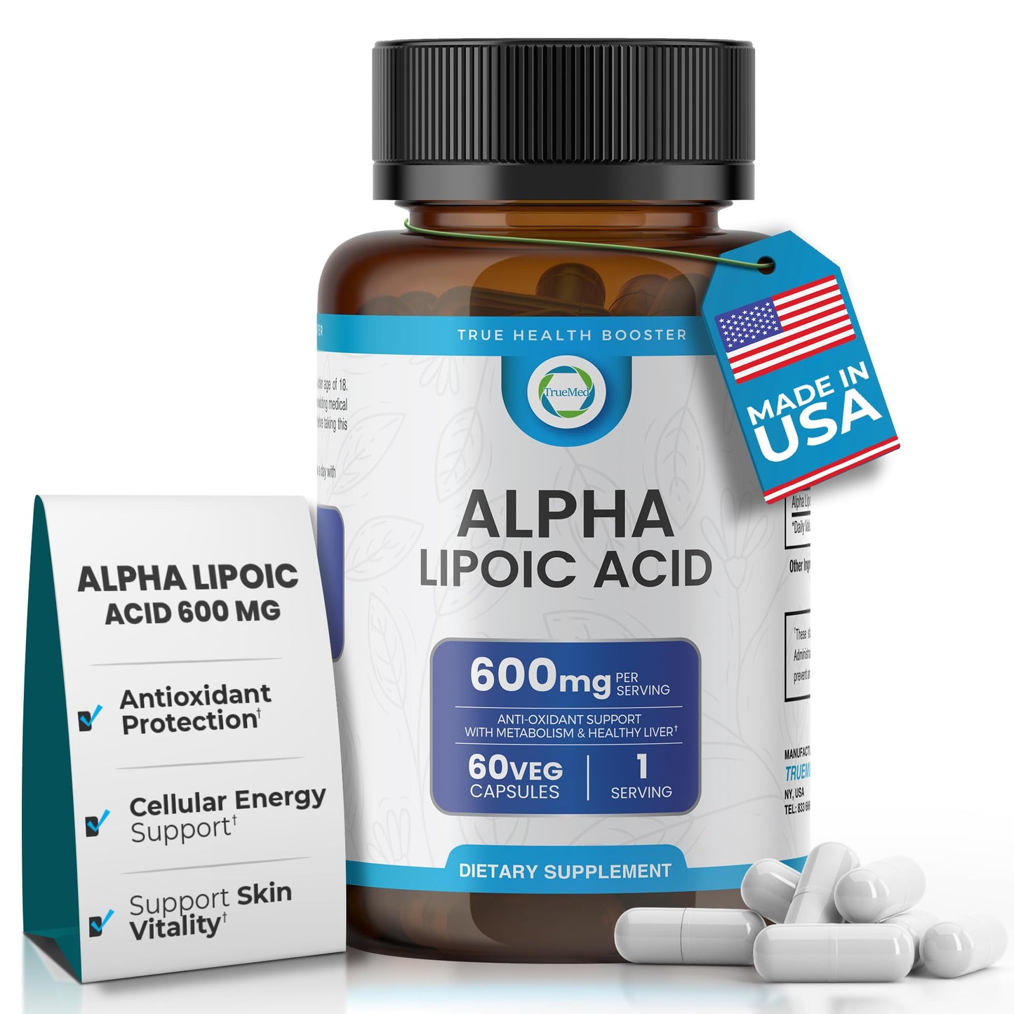 TRUEMED Alpha Lipoic Acid 600mg Capsules, 60 Count