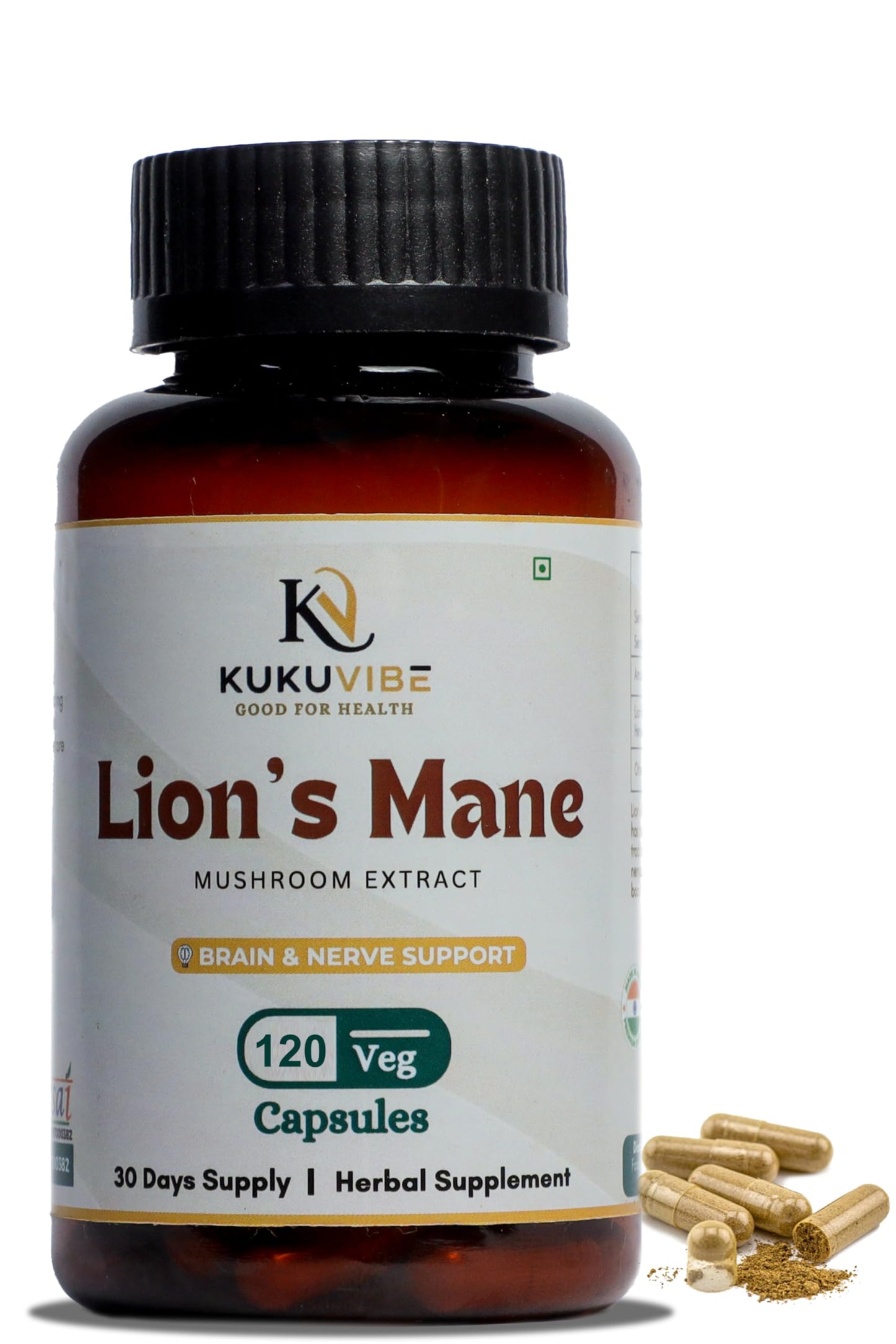 kukuvibe Lion's Mane Mushroom Capsules 120 Capsules
