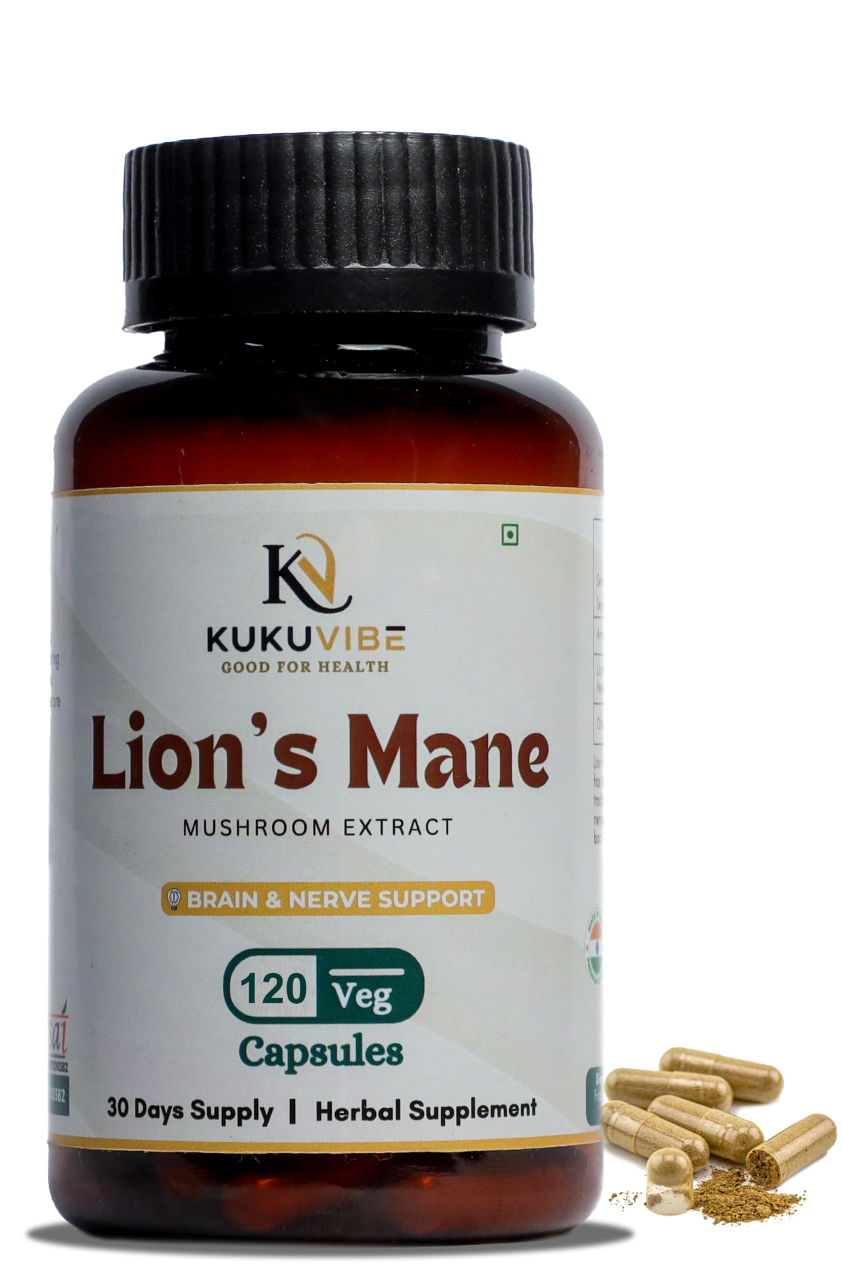 kukuvibe Lion's Mane Mushroom Capsules 120 Capsules