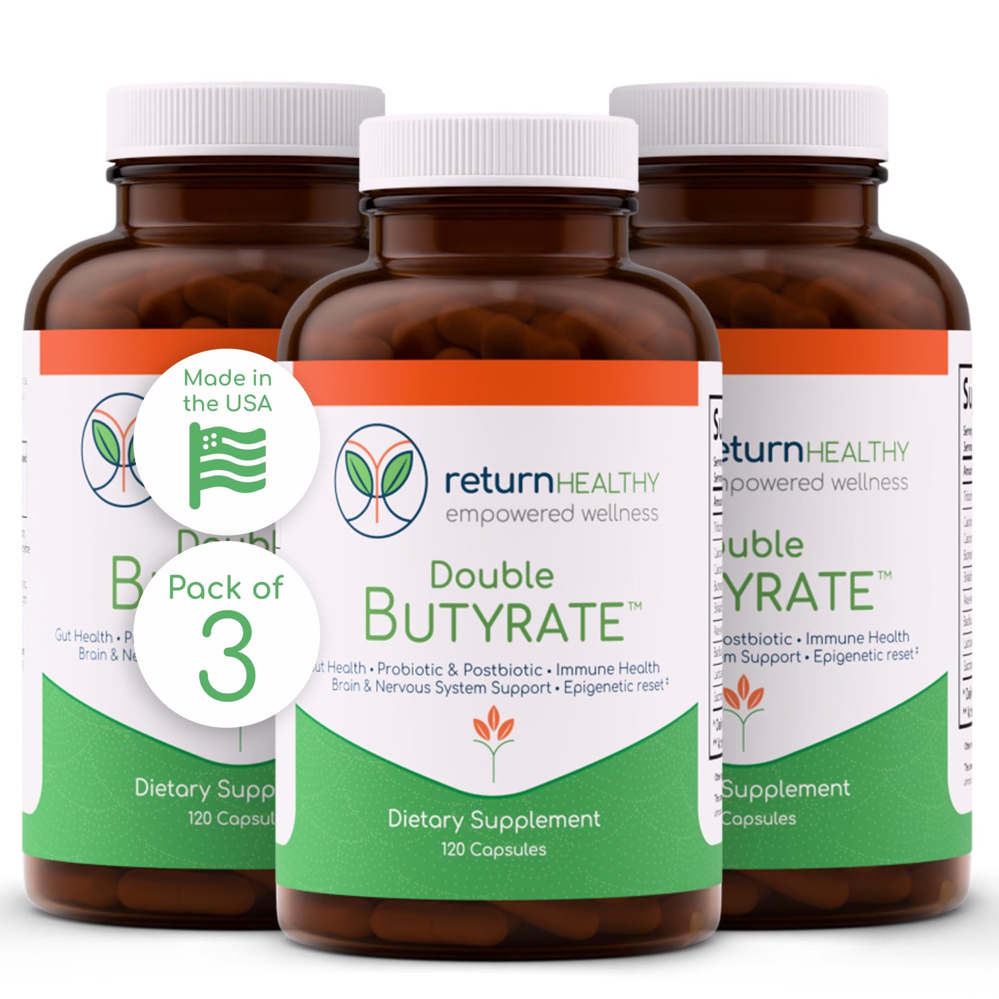 Return Healthy Double Butyrate Gut Health Supplement Capsules 360 Count