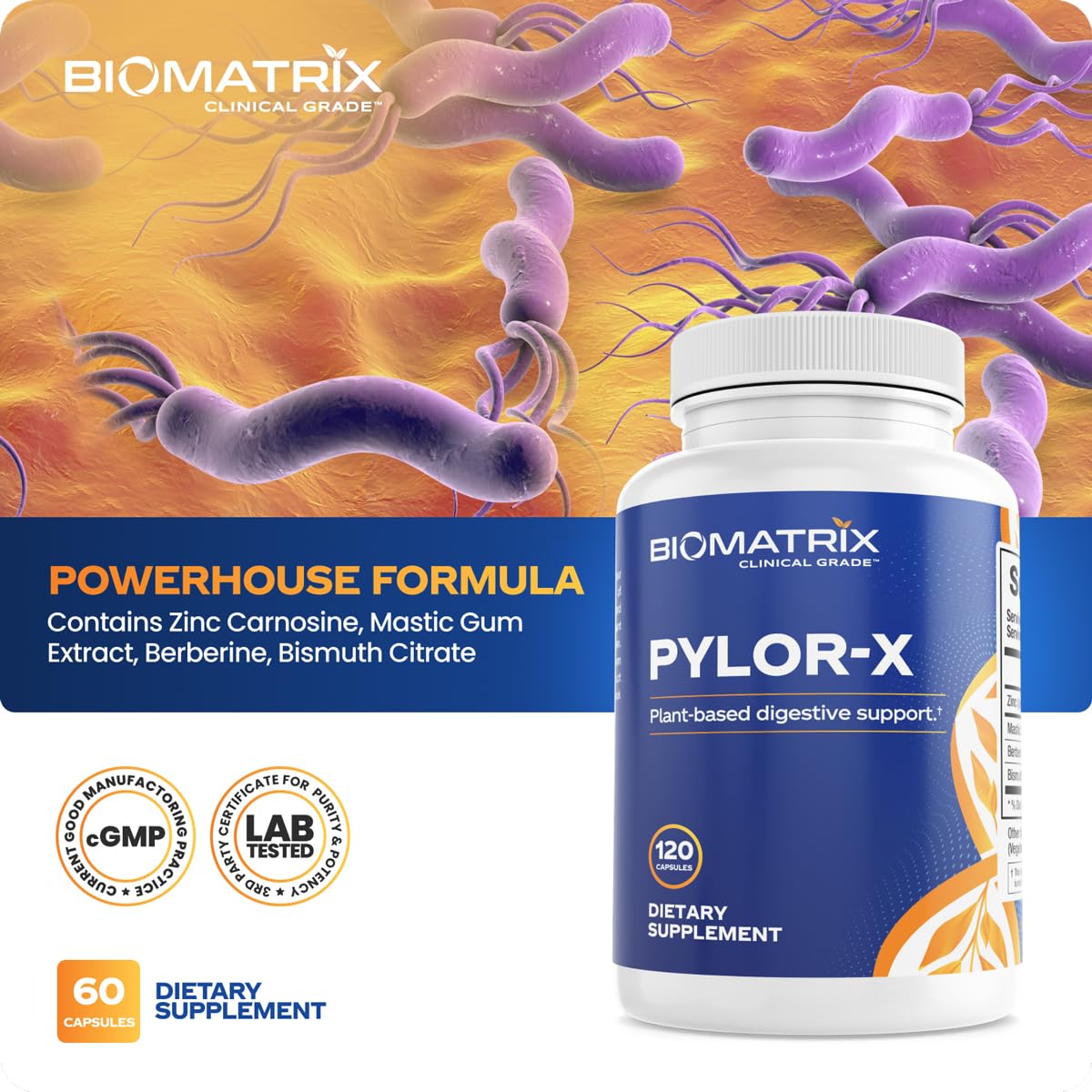 BioMatrix Pylor-X Gut Health Supplement Capsule 120 Count