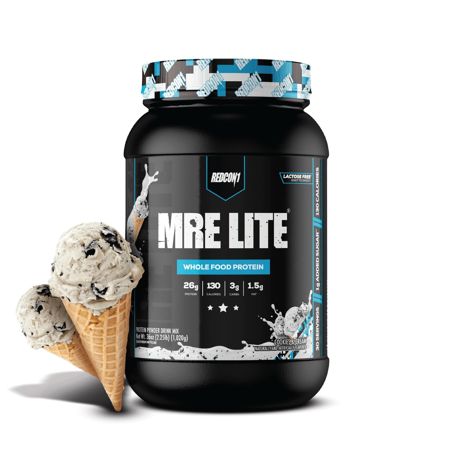REDCON1 MRE LITE Whole Food Protein Powder, Cookies & Cream, 30 Servings
