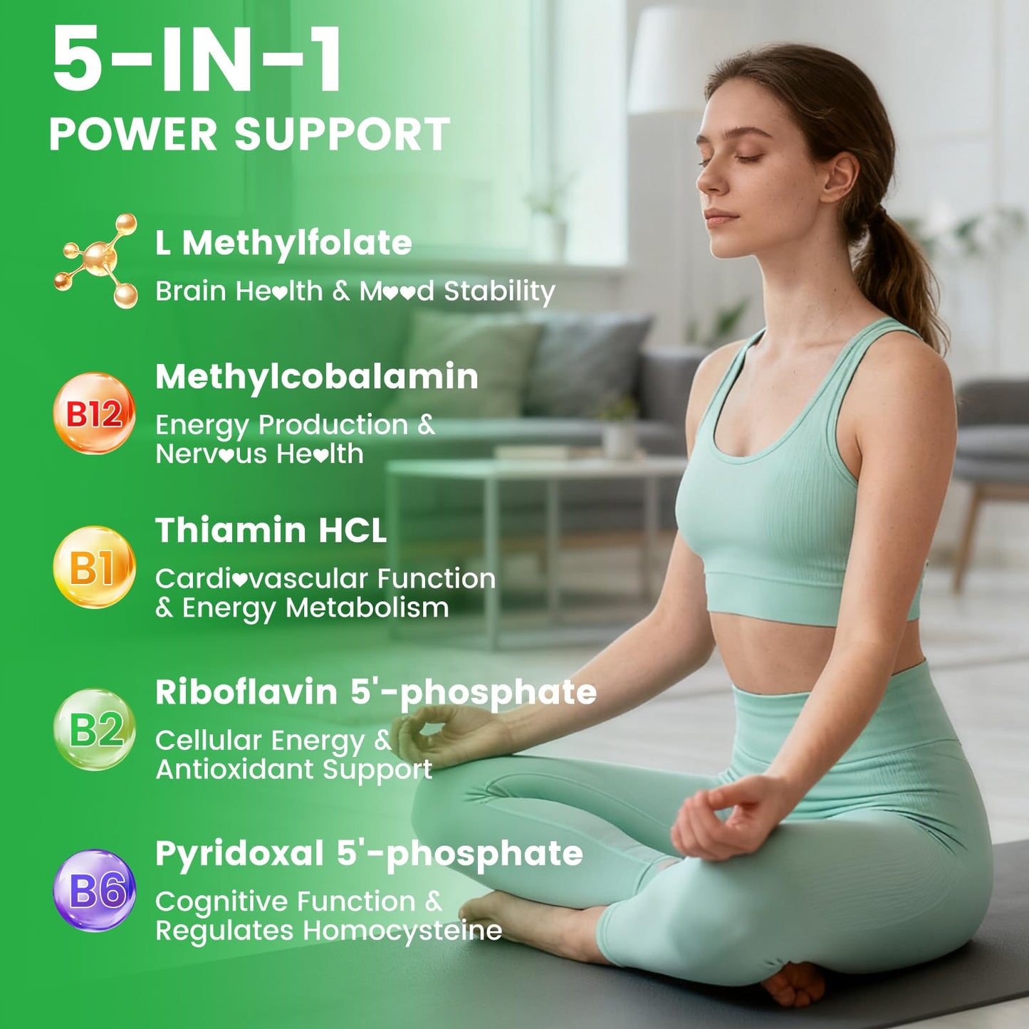 GrnLife L-Methylfolate 15 mg Gummies with Methyl B12, Methylated B1, B2, B6, Active 5-MTHF & High Absorption - Supports Brain Health & Immune System, Pineapple Flavor, 60 Count