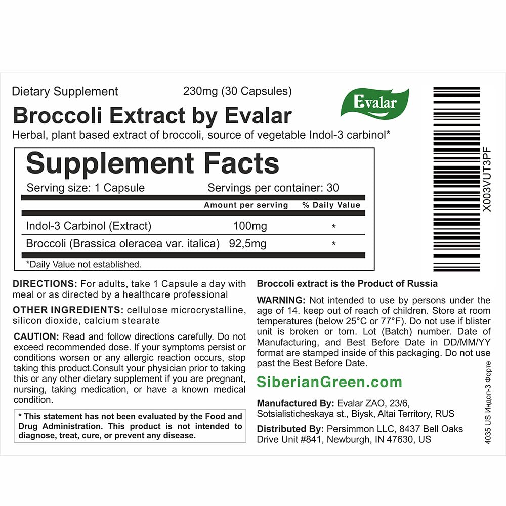 Evalar Broccoli Indol-3 Extract Capsules 30 Count