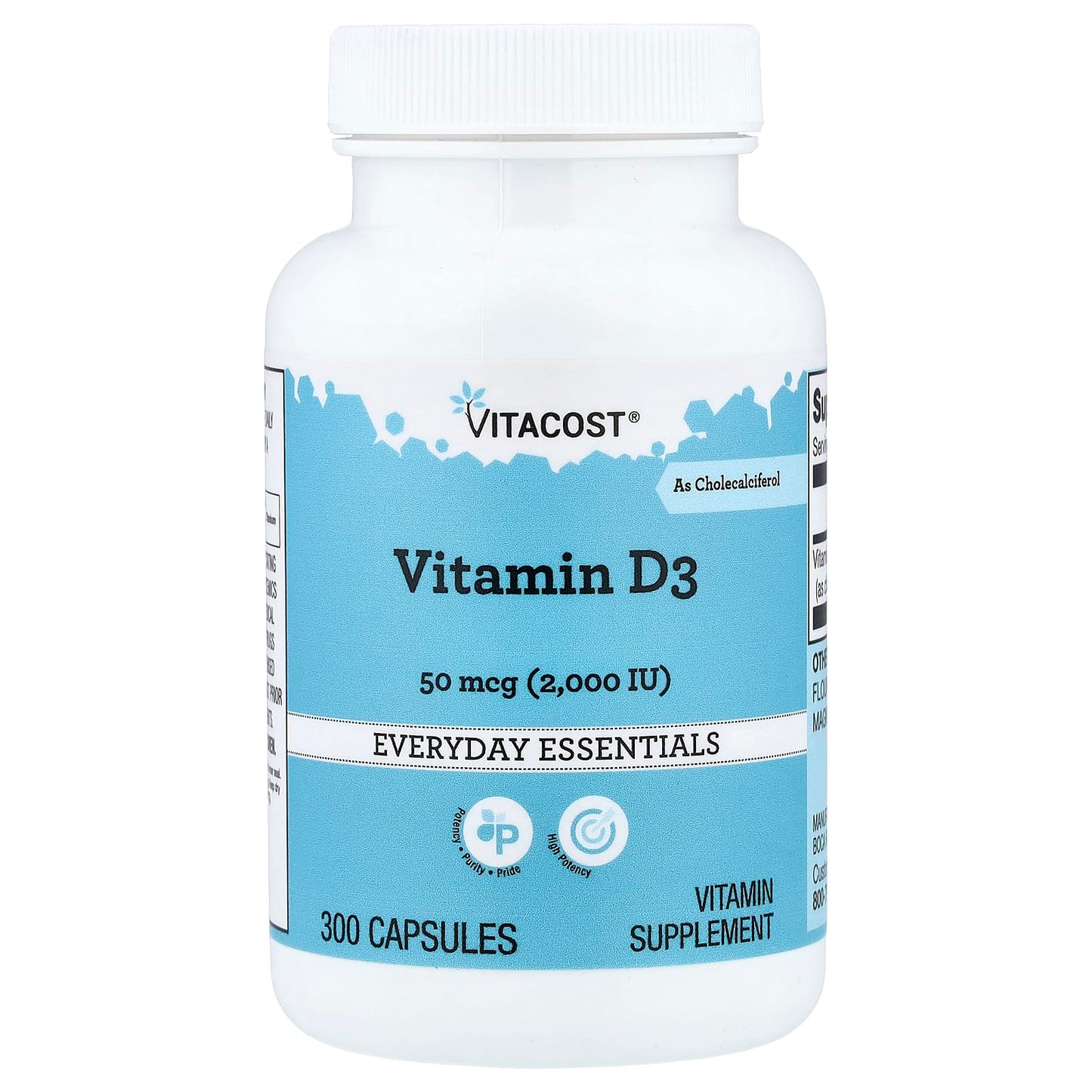 Vitacost Vitamin D3 (as Cholecalciferol) 2000 IU Capsules 300 Count