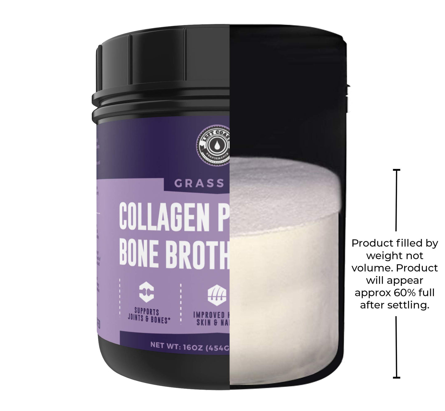Left Coast Performance Bone Broth Powder with Grass Fed Collagen Peptides, 16 oz