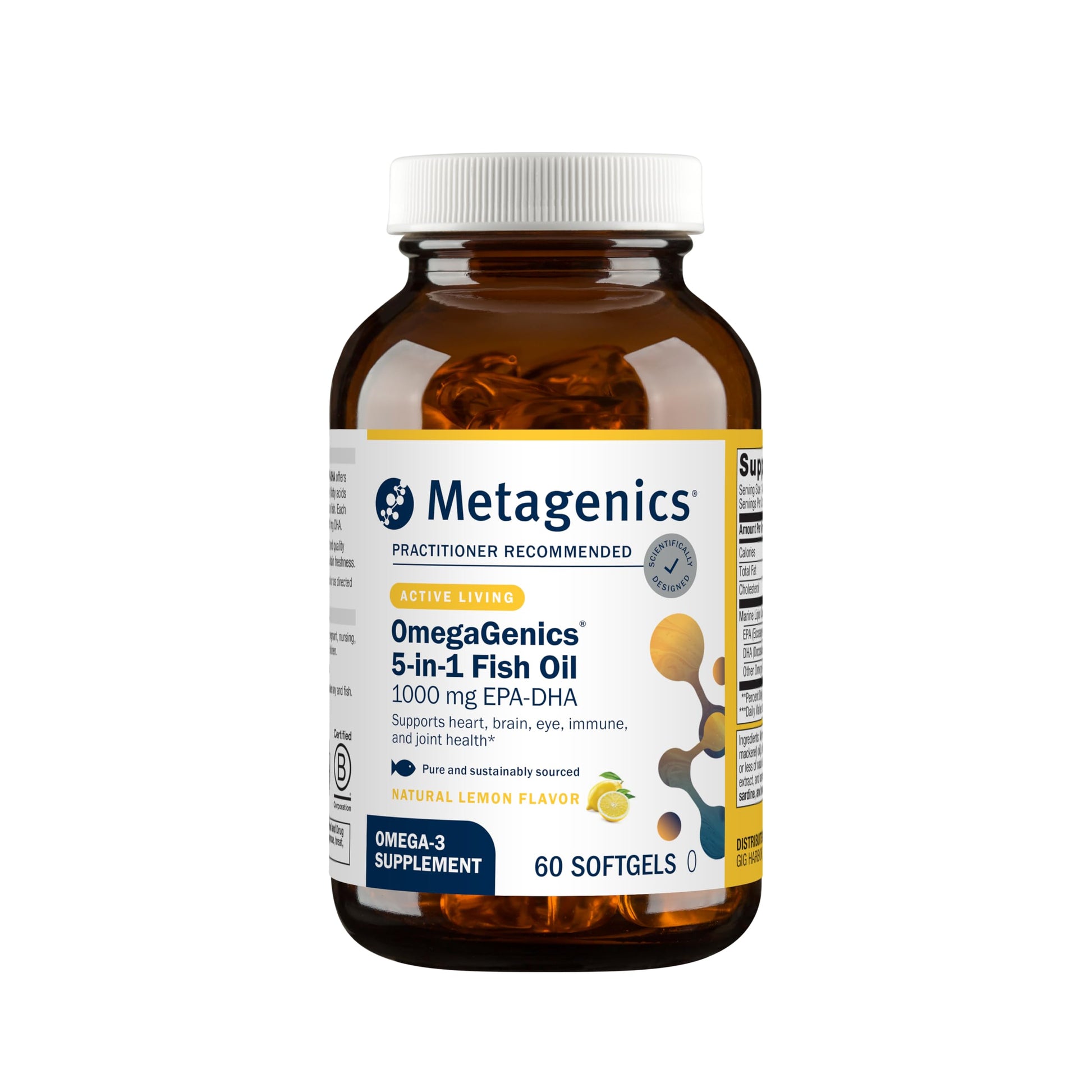 Metagenics OmegaGenics Omega-3 Fish Oil 1000mg EPA DHA Softgels, 60 Count