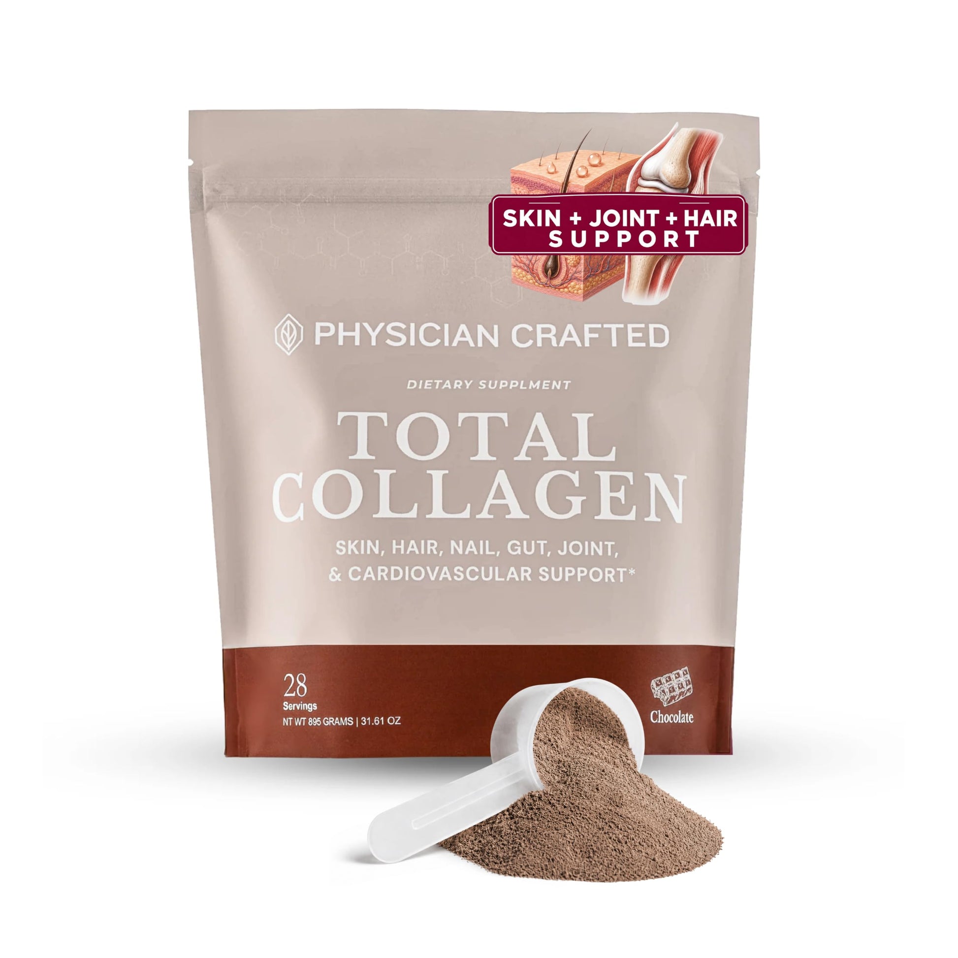 PHYSICIAN CRAFTED Collagen Peptides With Fucoidan, Inulin, Glucosamine & More (Chocolate) Powder, 31.61 oz