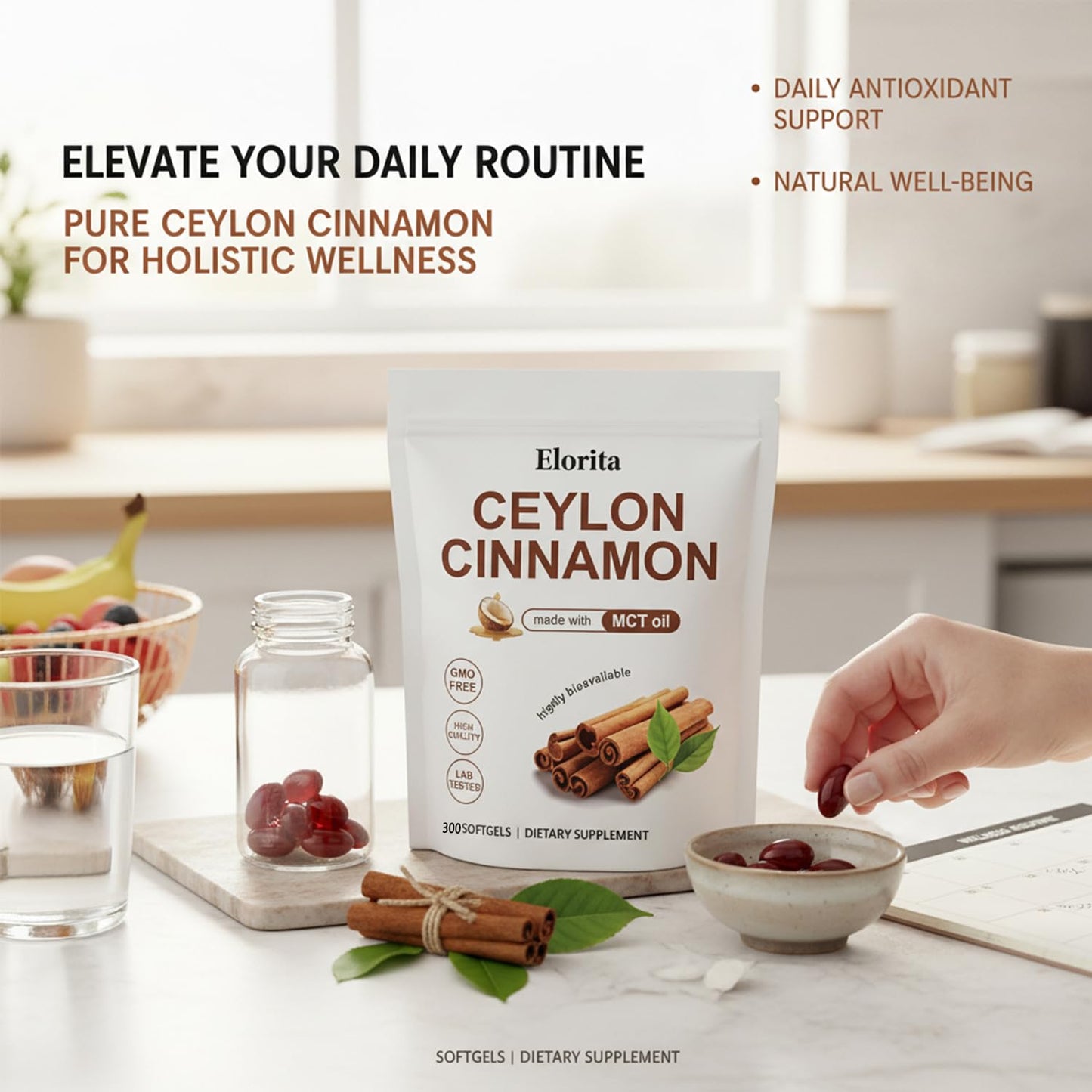Menjint Elorita Ceylon Cinnamon Soft Gels, 300 Count