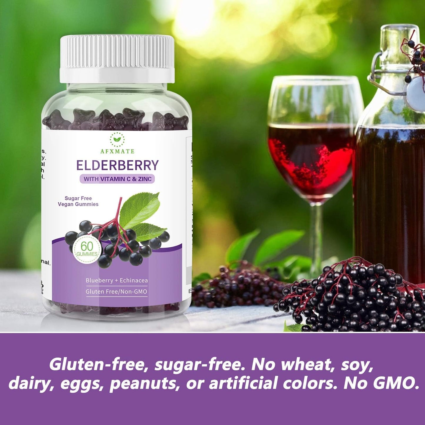 AFXMATE Sambucus Black Elderberry Gummies, 120 Count