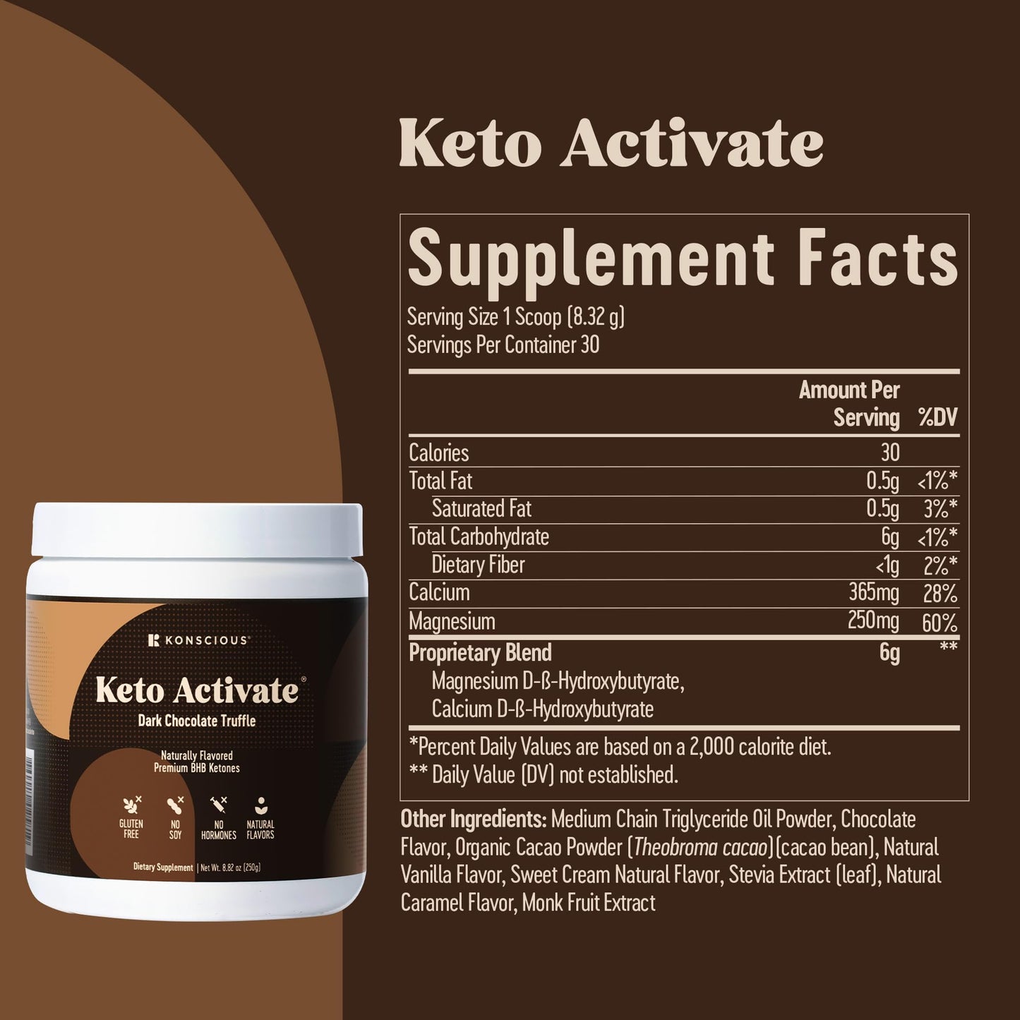 KETO ACTIVATE Dark Chocolate Truffle Exogenous Ketones Drink Powder, 40