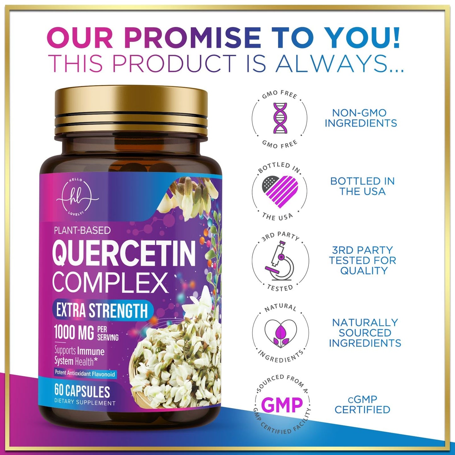 Hello Lovely! Quercetin Dihydrate 1000mg Capsule 60 Count