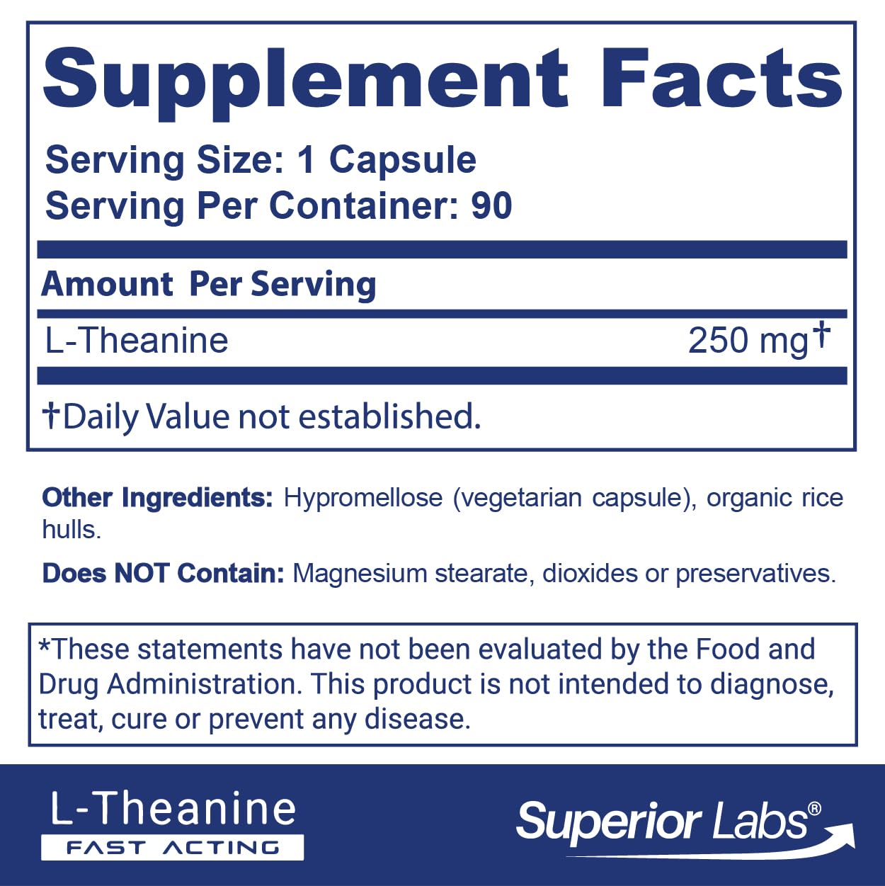 Superior Labs L-Theanine 250 mg Capsules, 90 Veg Caps
