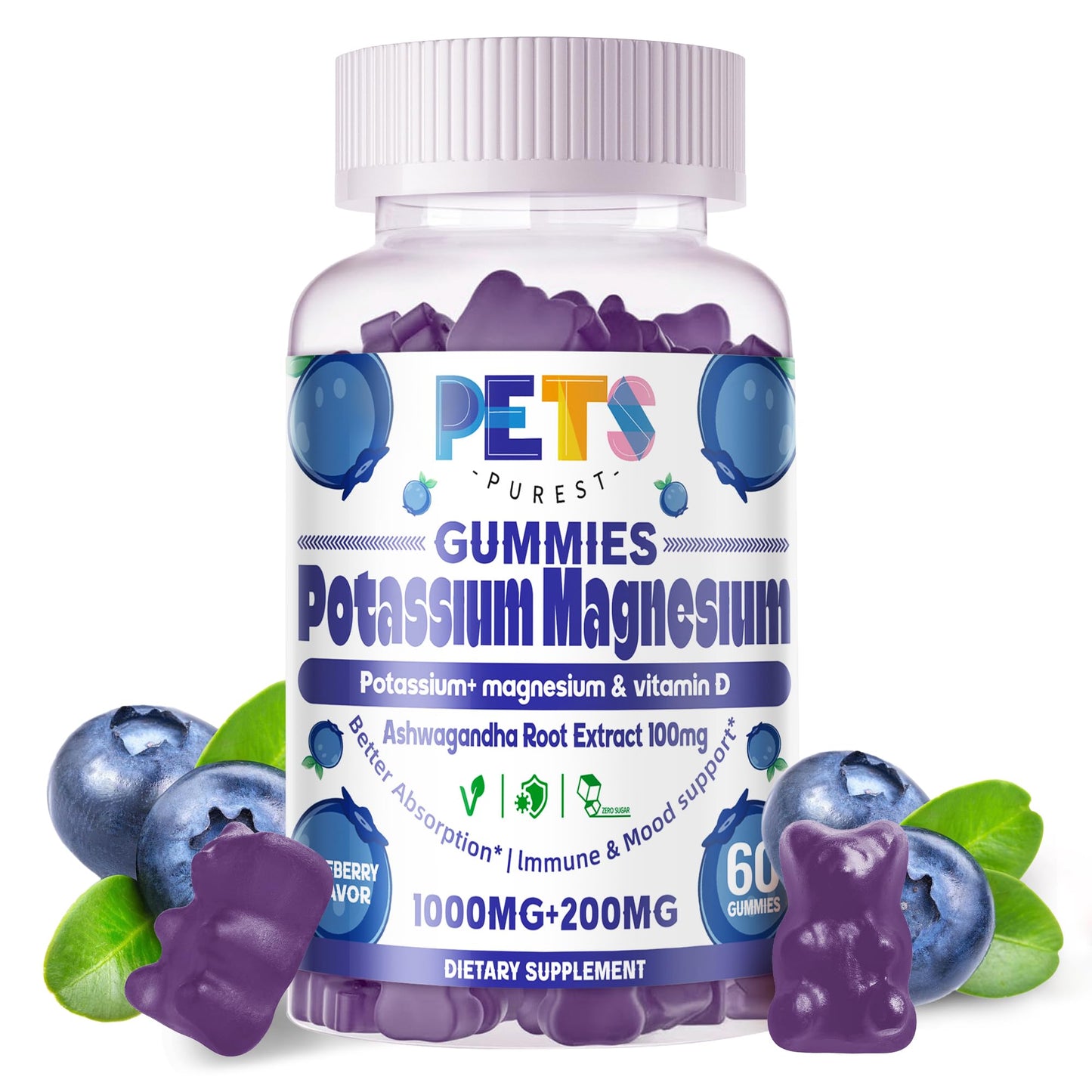 Pets Purest Potassium Magnesium Gummies Blueberry 60 Count