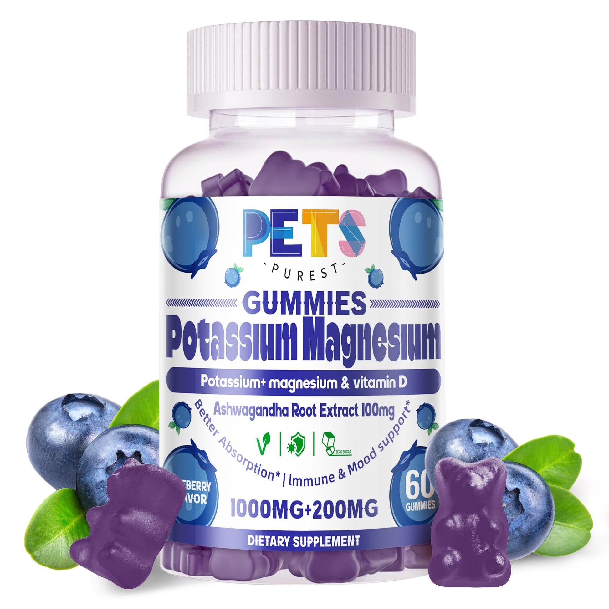 Pets Purest Potassium Magnesium Gummies Blueberry 60 Count