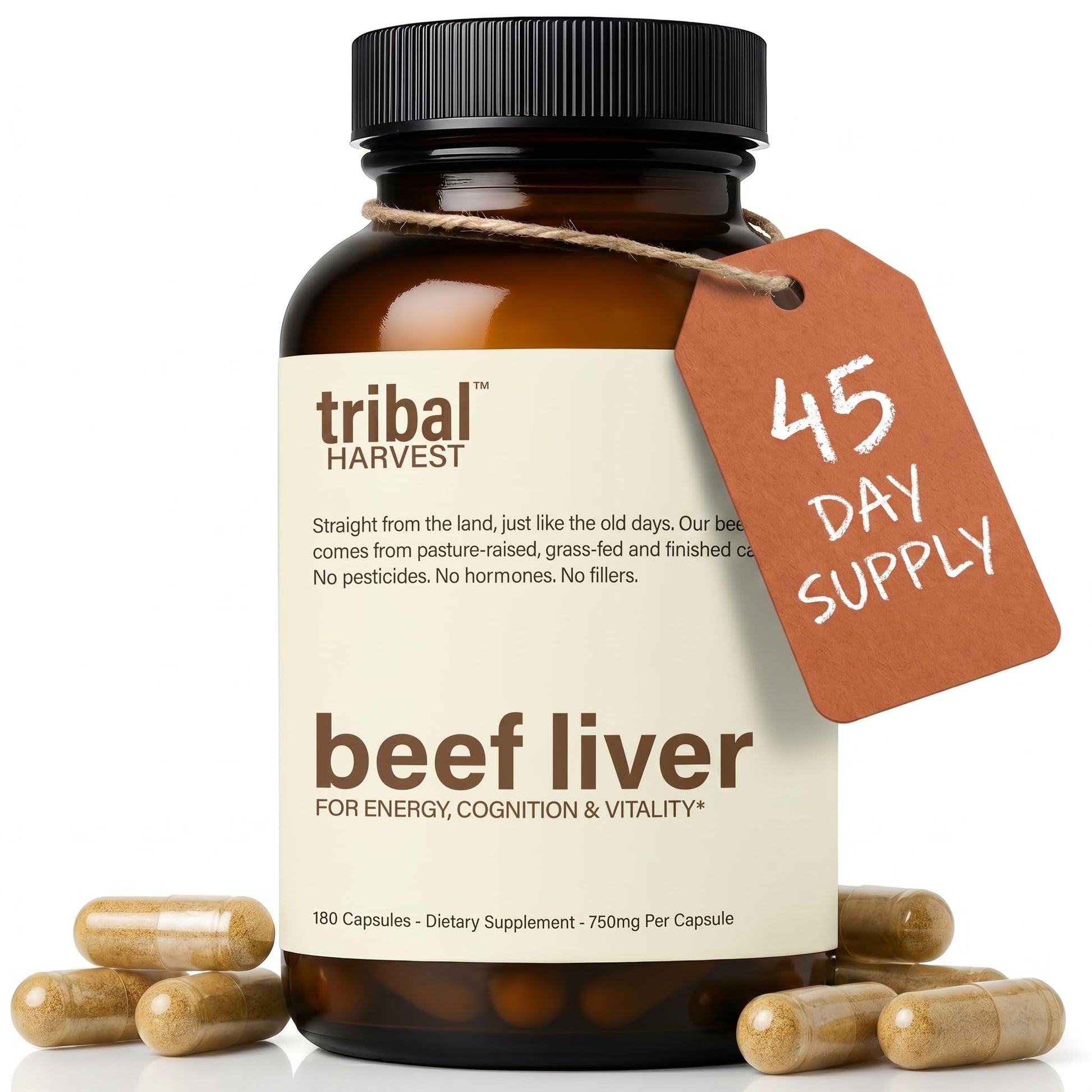 Tribal Harvest Grass Fed Beef Liver Capsules, 180 Capsules