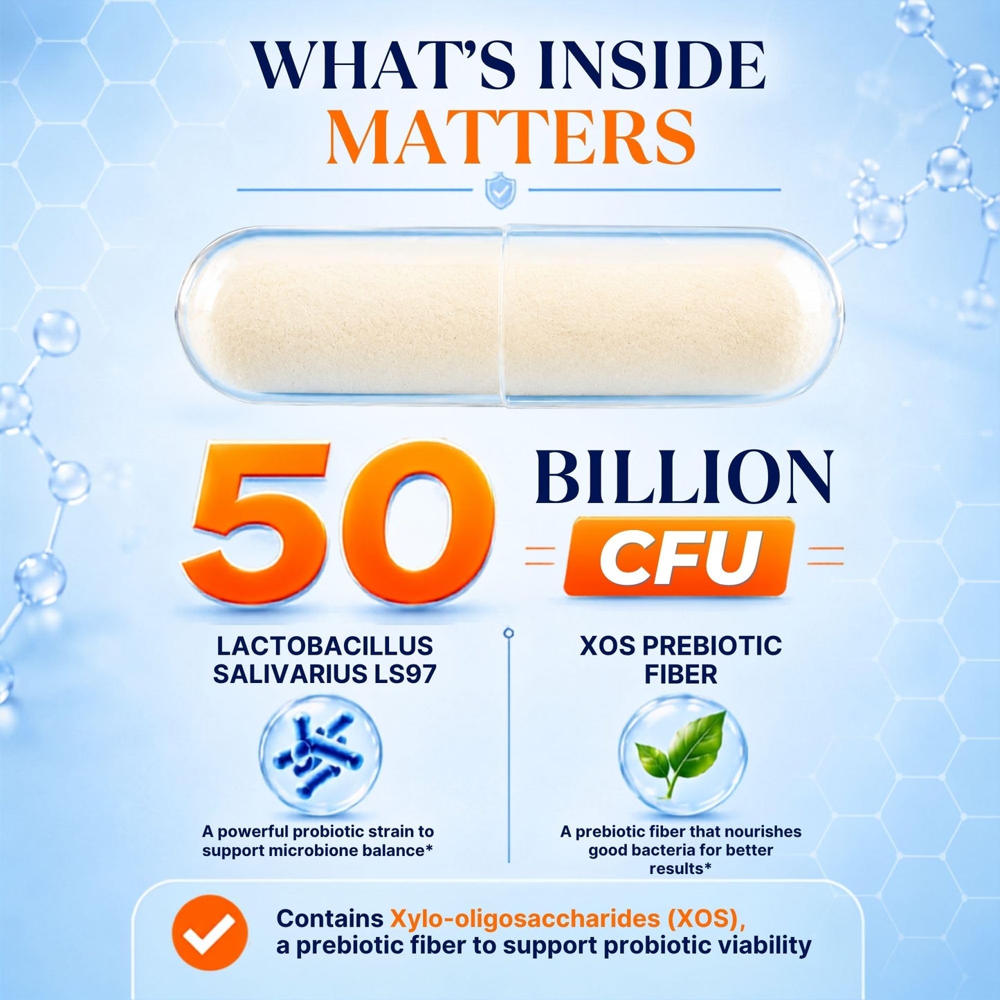 Vitamatic Lactobacillus Salivarius 50 Billion CFU with XOS Prebiotic, Delayed-Release Probiotic, Non-GMO, Gluten Free, 60 Capsules