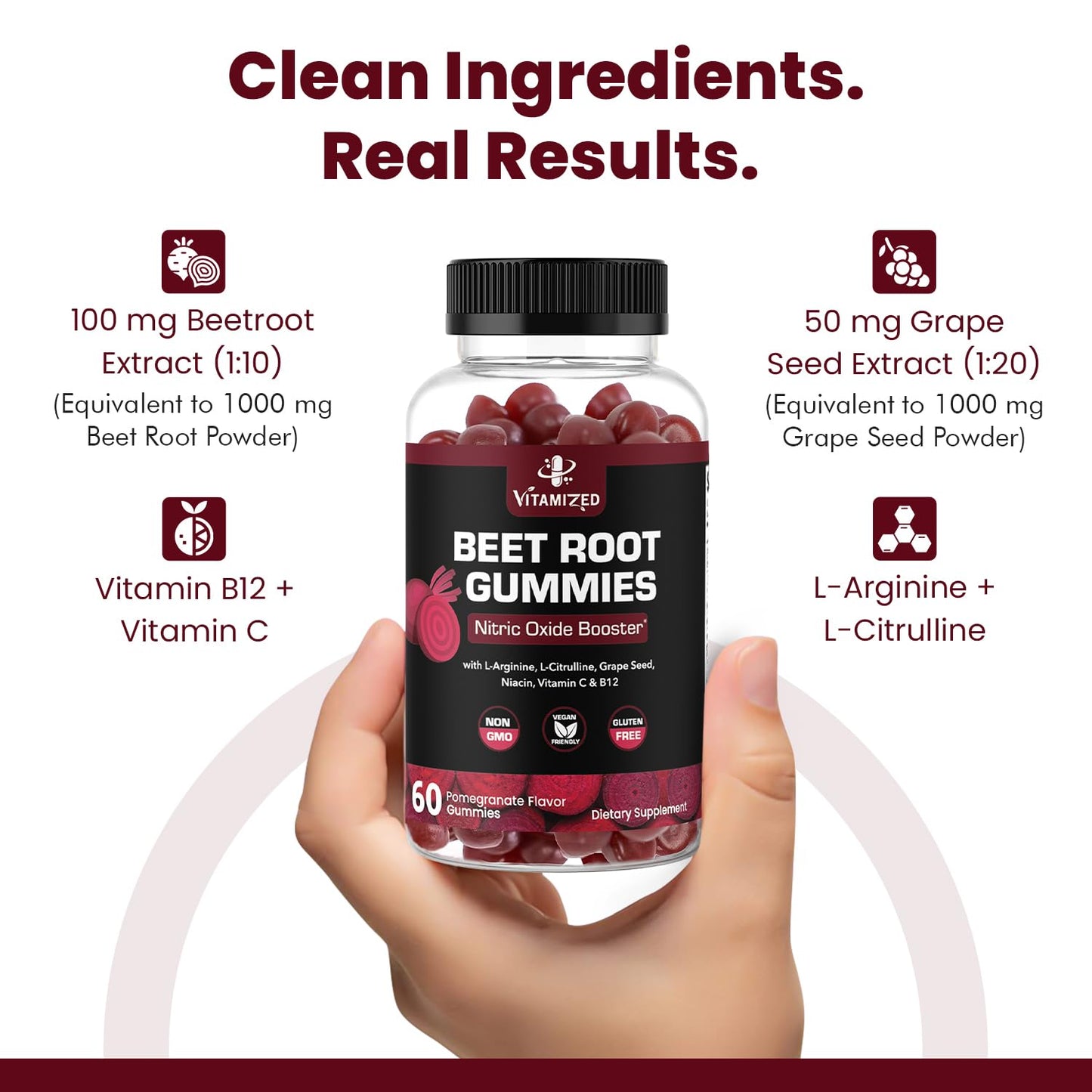 VITAMIZED Beet Root Gummies with Grape Seed, 60 Gummies