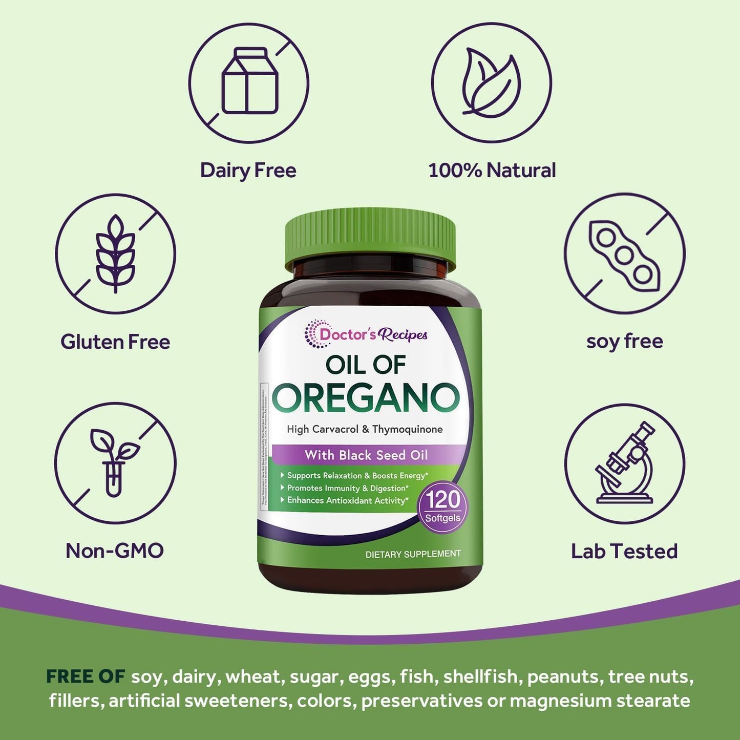 Doctor's Recipes Oil of Oregano with Black Seed Oil Softgels, 120