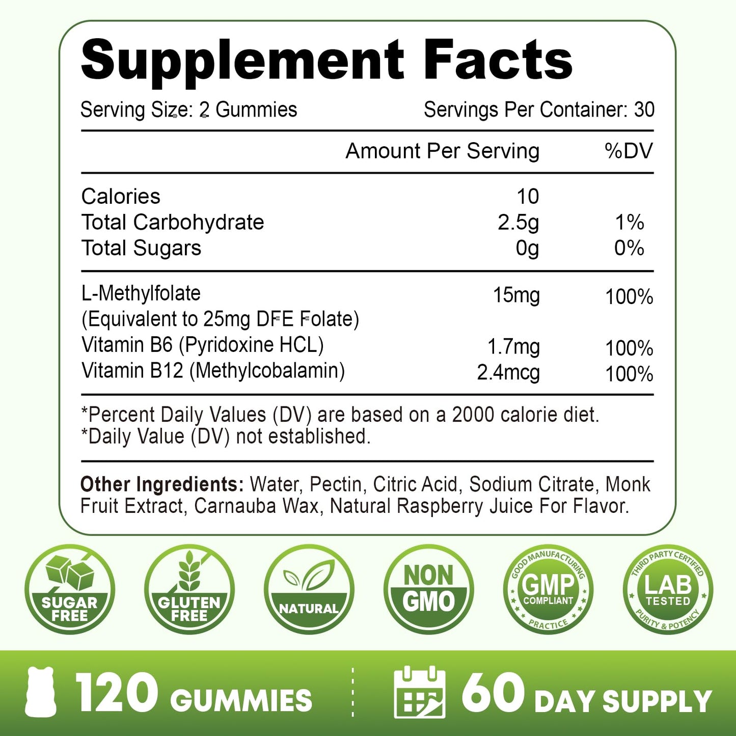 Vazatisi L-Methylfolate 15 mg Gummies with Methyl B12, Folate Supplement for Mood, Brain Health, Immune Support, Raspberry Flavor, 120 Count