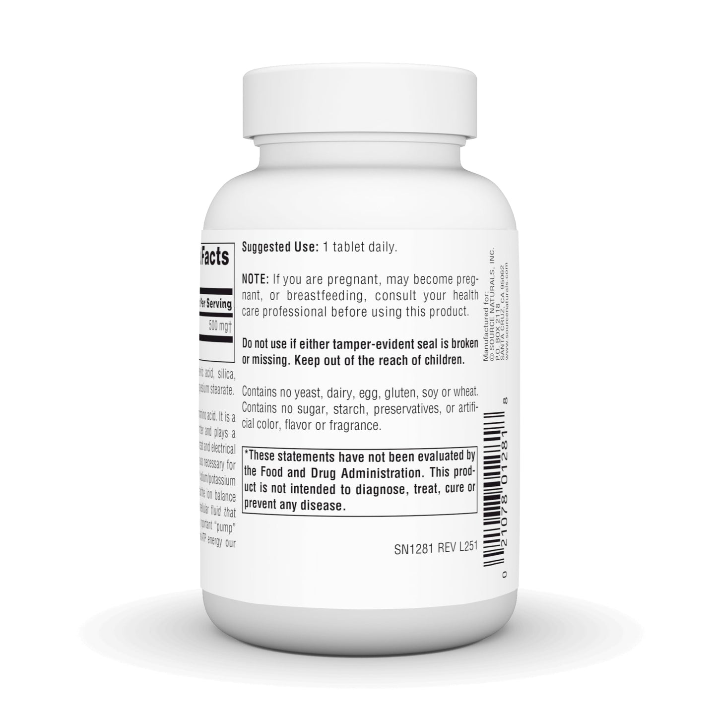 Source Naturals Taurine Calming Neurotransmitter 500 mg Tablets, 120 Count