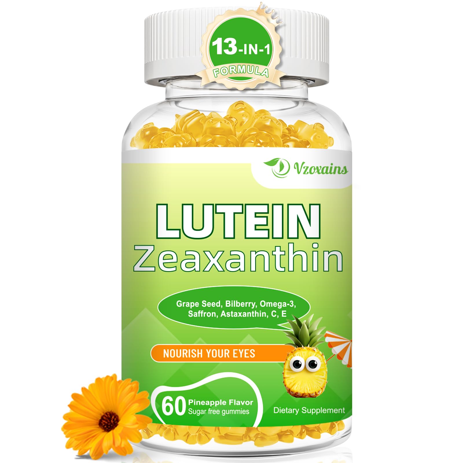 VZOXAINS Lutein 20 mg with Zeaxanthin Gummies, 60 Count