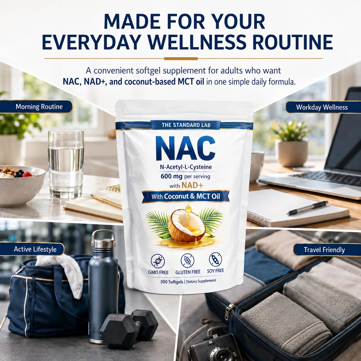 Prspy NAC 600mg with NAD+ Daily Complex N-Acetyl Cysteine Supplement Softgels 300
