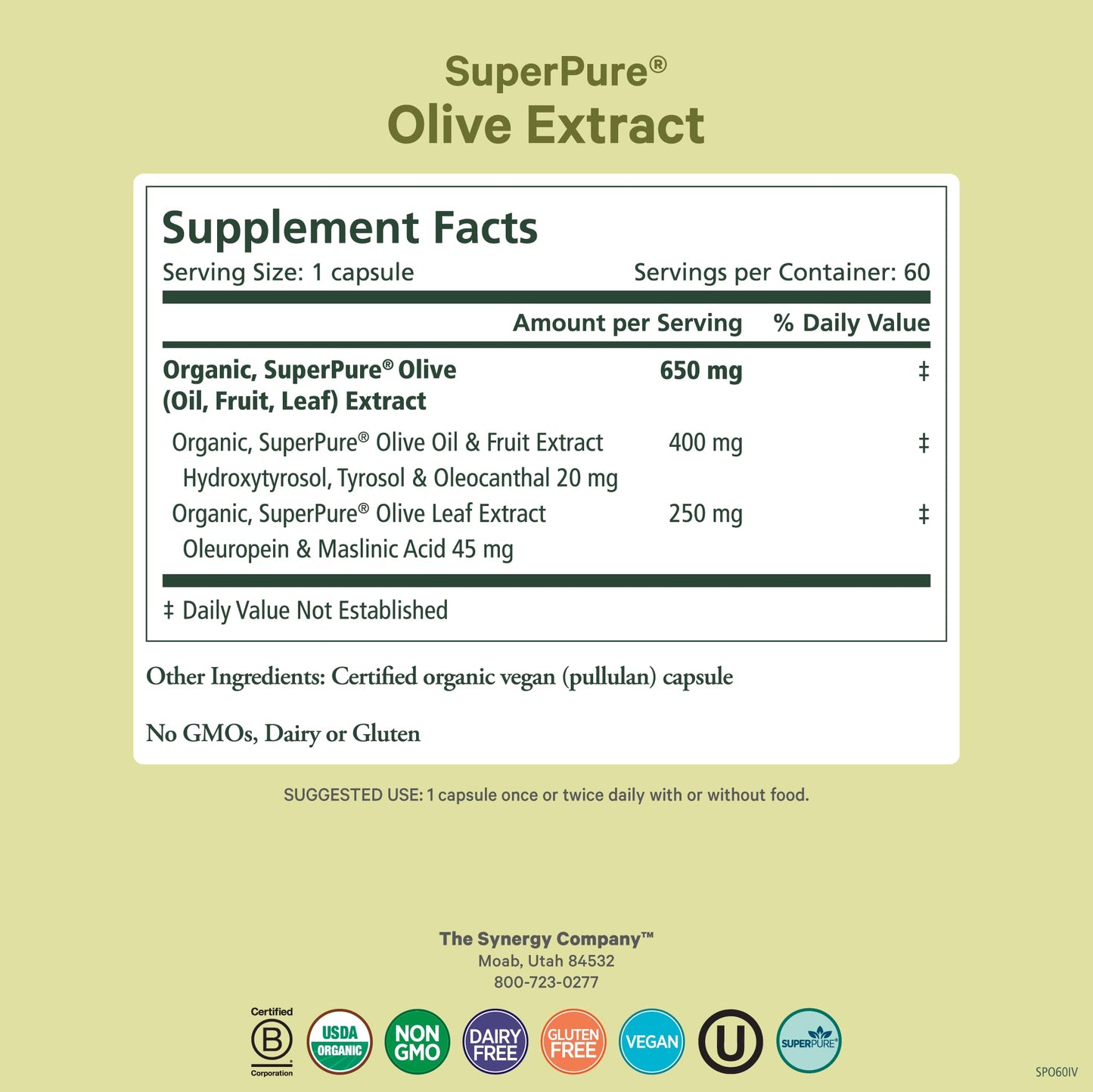 PURE SYNERGY SuperPure Olive Extract 60 Capsules