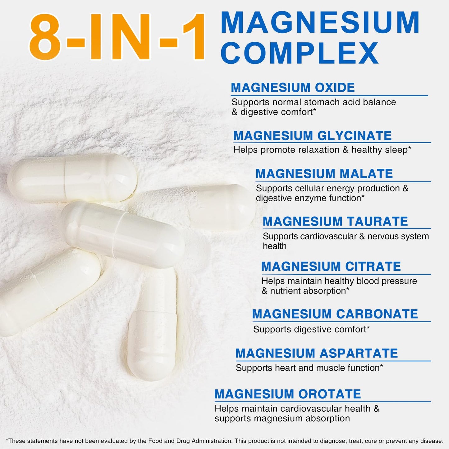 ISUNRISE Magnesium Complex Supplement 1000mg with Magnesium Glycinate, Citrate & Malate, 90 Capsules