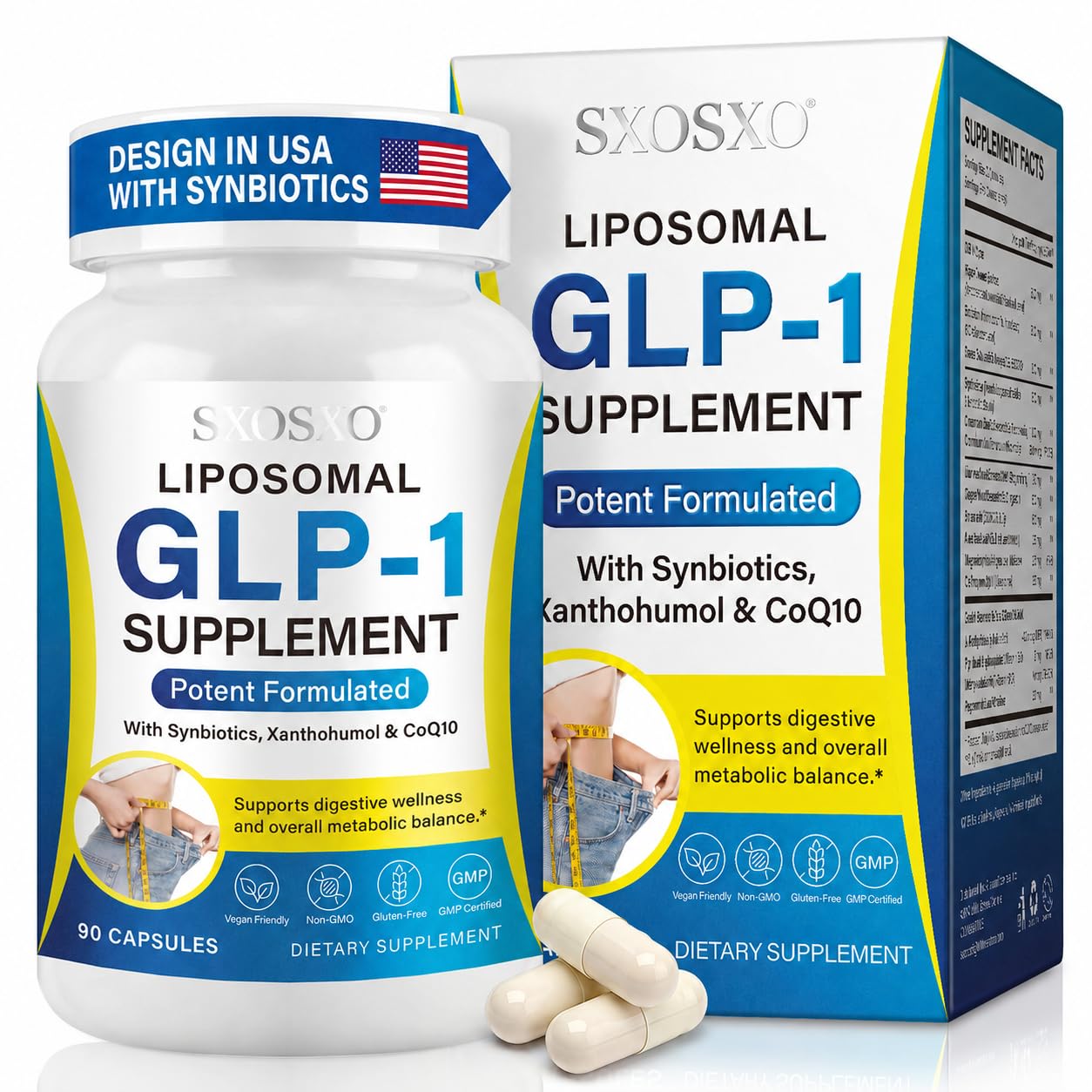 SXOSXO GLP-1 Supplement - Appetite Control Formula with Synbiotics 90 Capsules