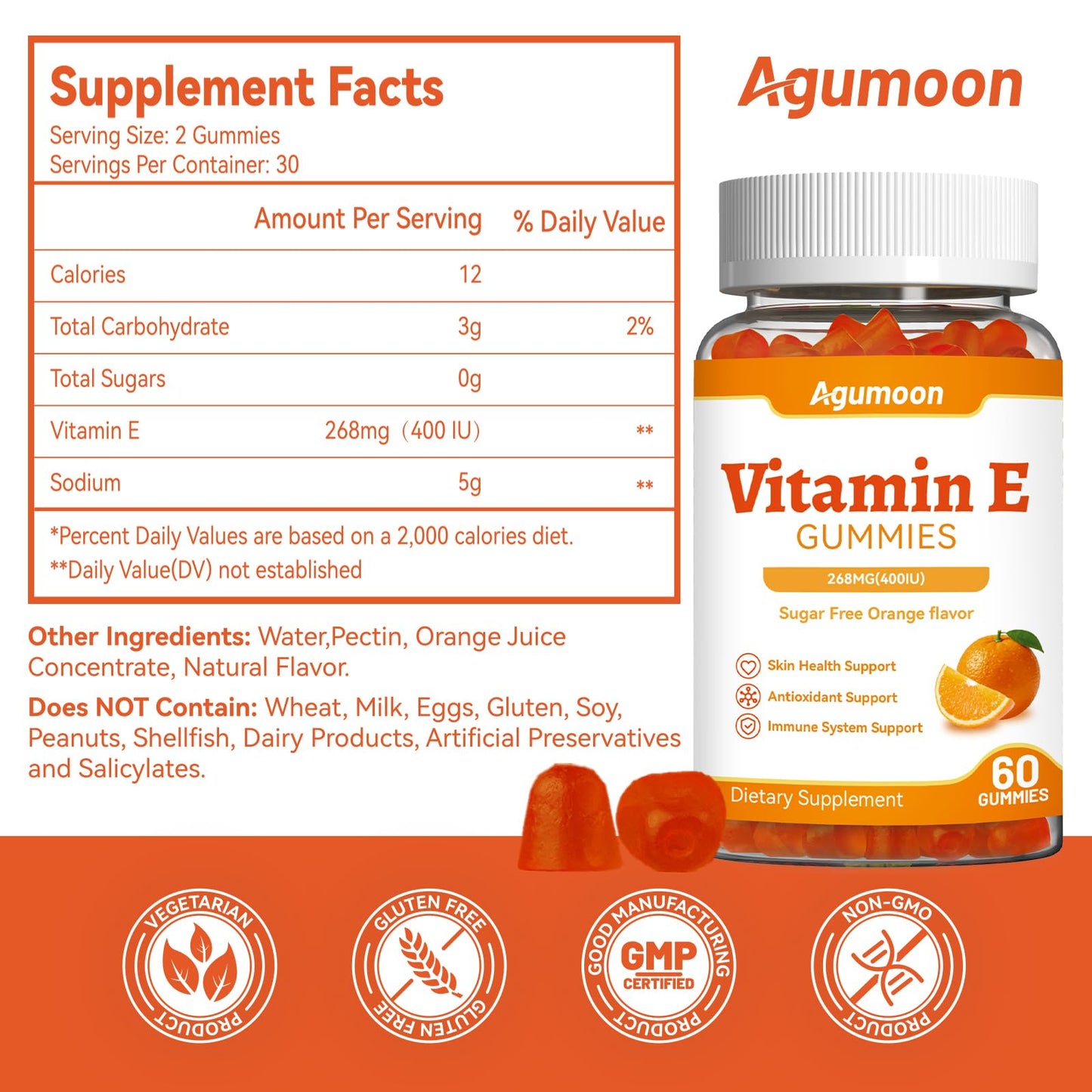 Agumoon Vitamin E Gummies 400 IU, 60 Count