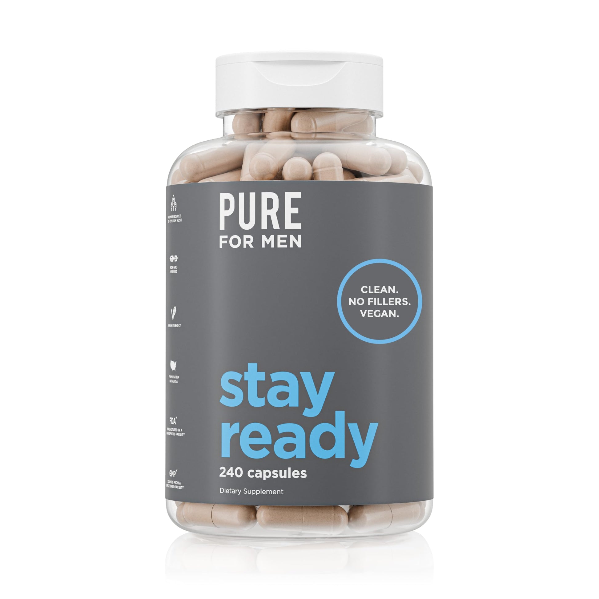 Pure for Men Original Cleanliness Stay Ready Fiber Supplement 240 Capsules