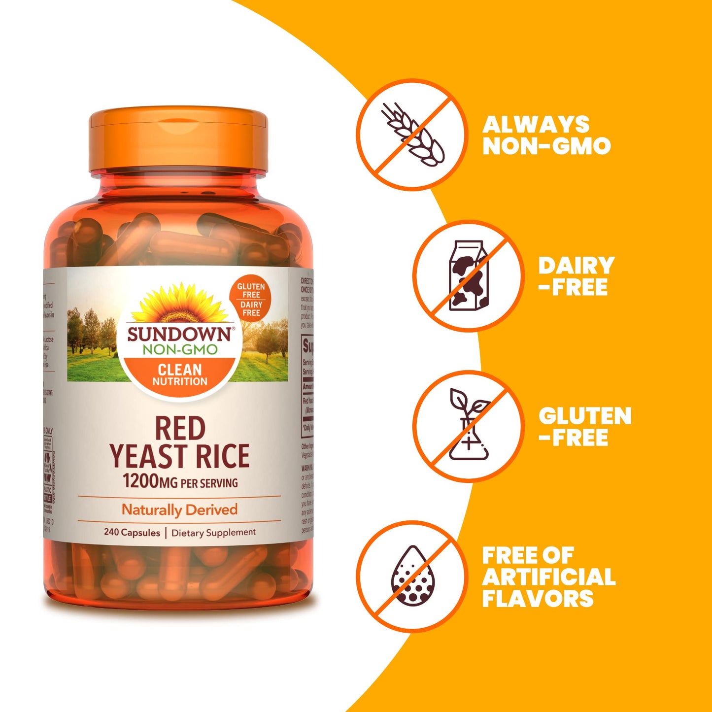 Sundown Red Yeast Rice 1200 mg Capsules, 240 Count