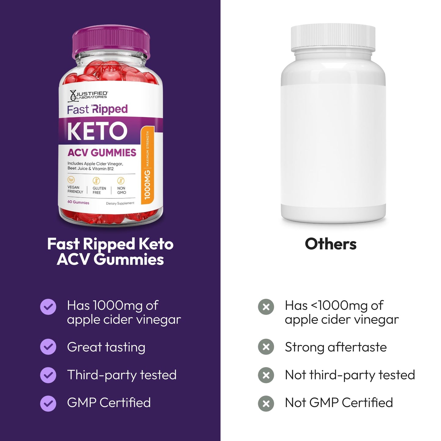 Justified Laboratories Fast Ripped Keto ACV Gummies (1000 mg) 180 Gummies
