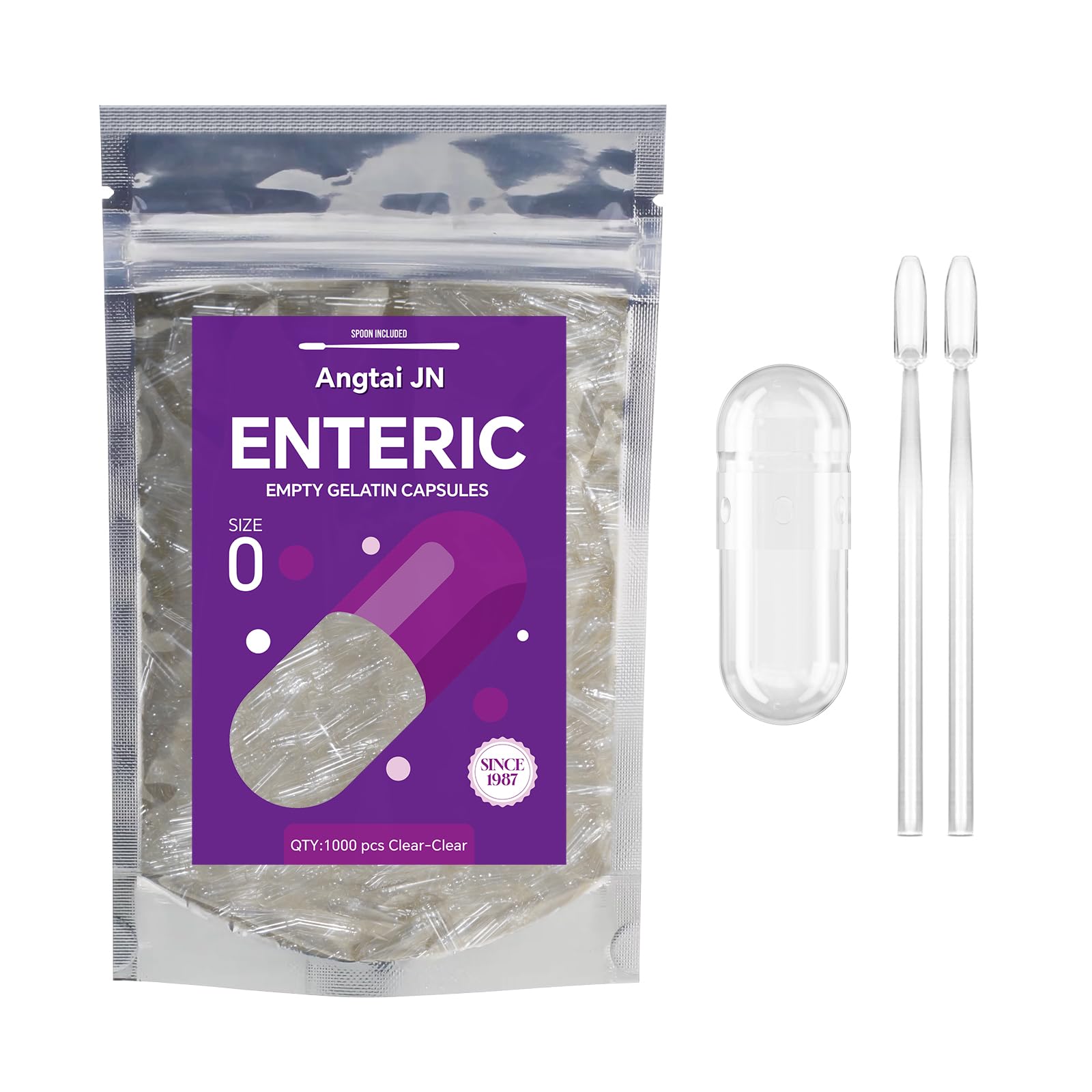 Angtai JN Size 0 Empty Enteric Coated Gelatin Capsules, 1000 Count