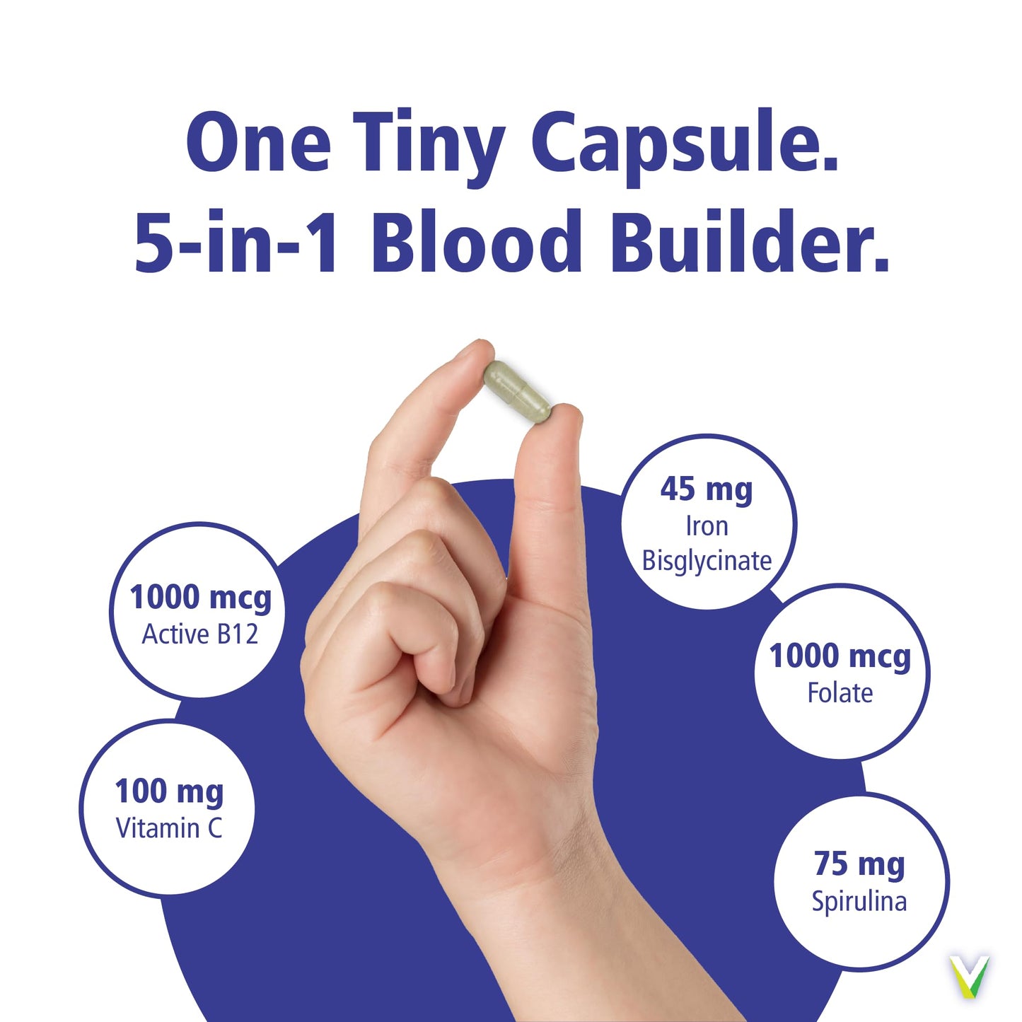Vitality Power Iron + Spirulina 45mg Iron Capsules 60 Count