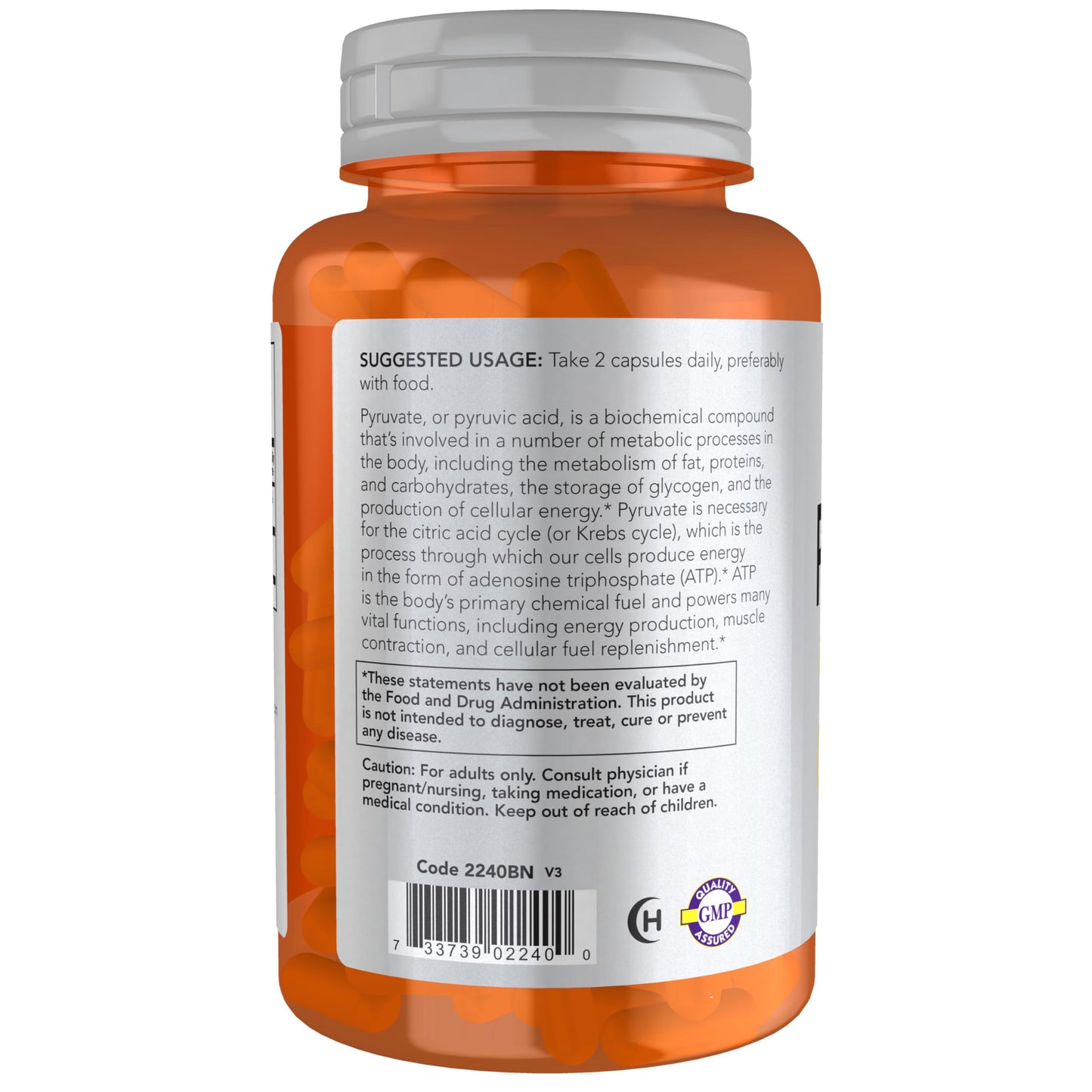 NOW Foods Pyruvate (Pyruvic Acid) 600 mg Energy Production*, Veg Capsules, 100
