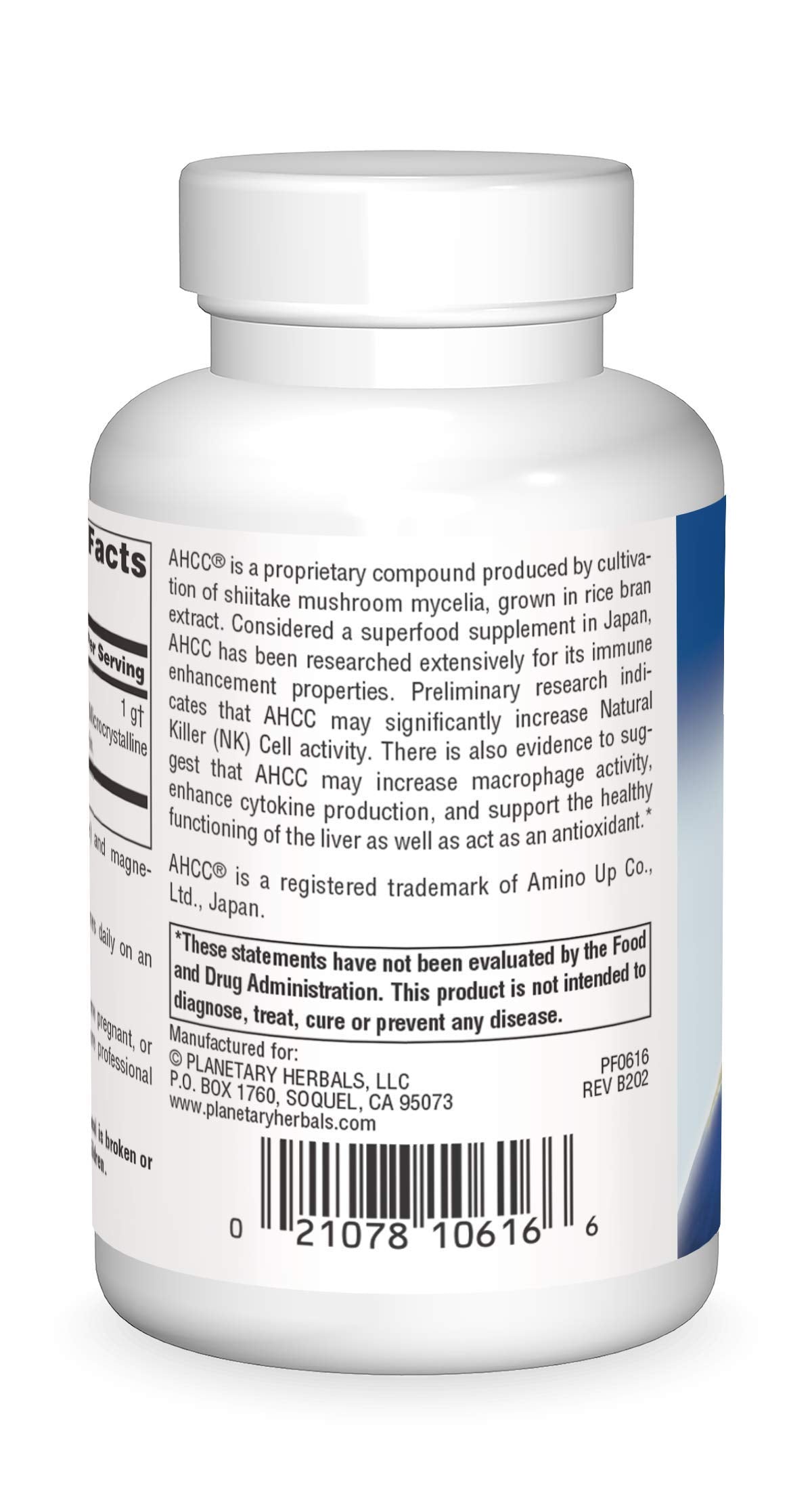Planetary Herbals AHCC 500mg Capsules 60 Count