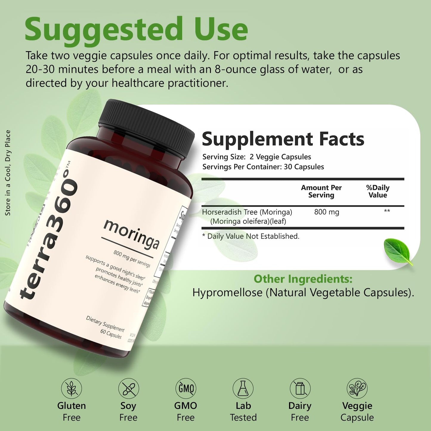 terra360° 800mg Moringa Capsules, 60 Capsules