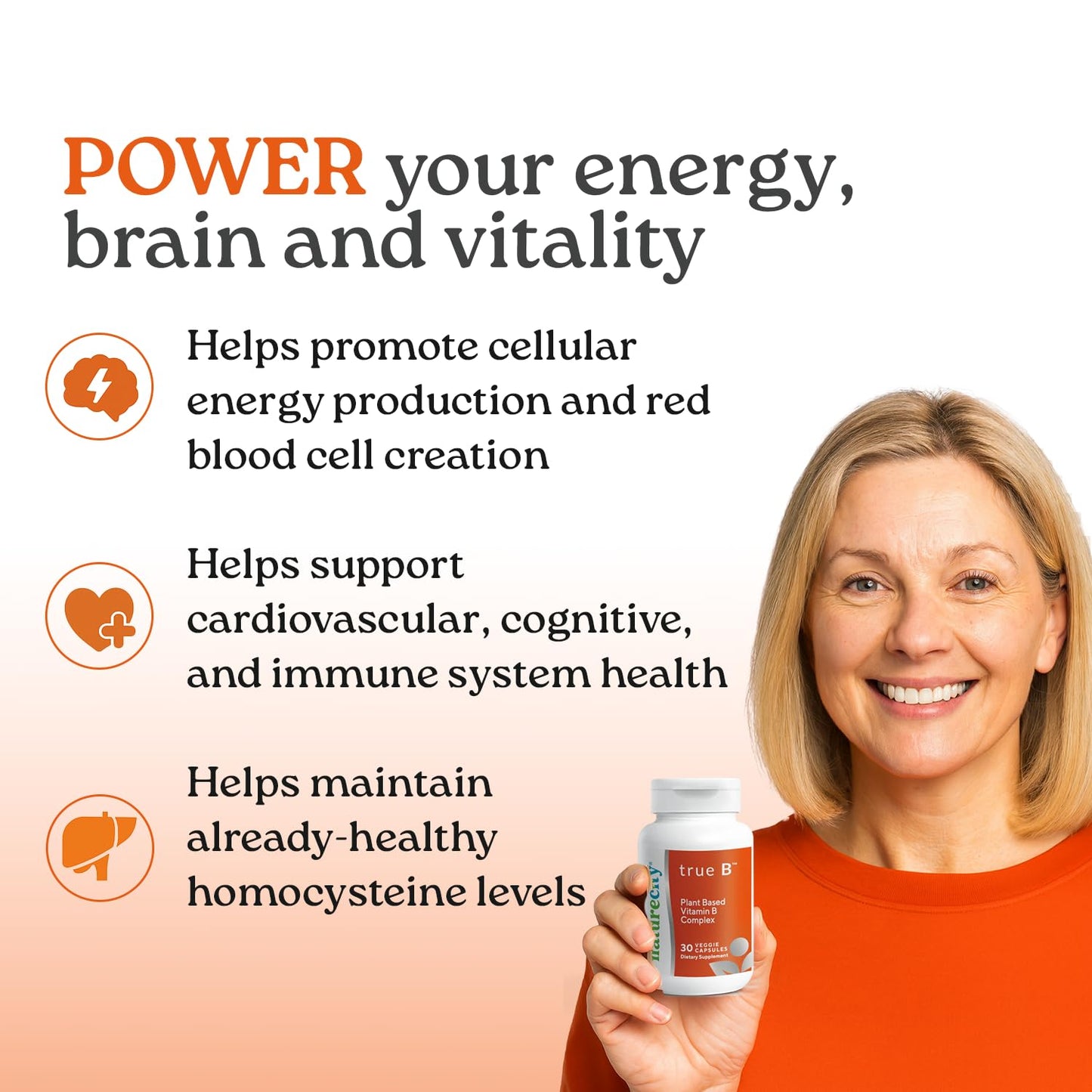 NatureCity True-B Plant-Based Super B Vitamin Complex Supplement Capsules 30