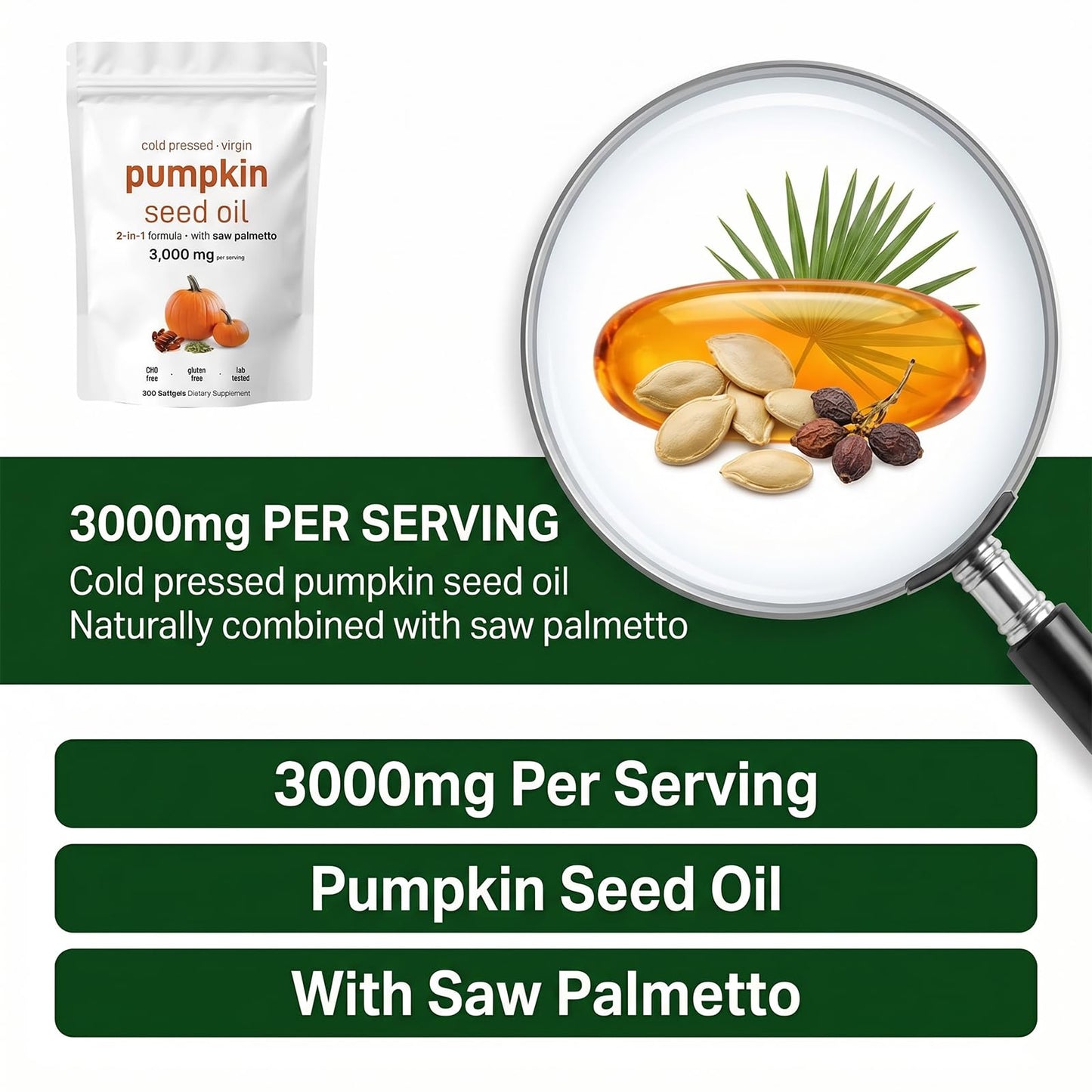 JIAZAWA Pumpkin Seed Oil with Saw Palmetto Capsules – 300 Softgels